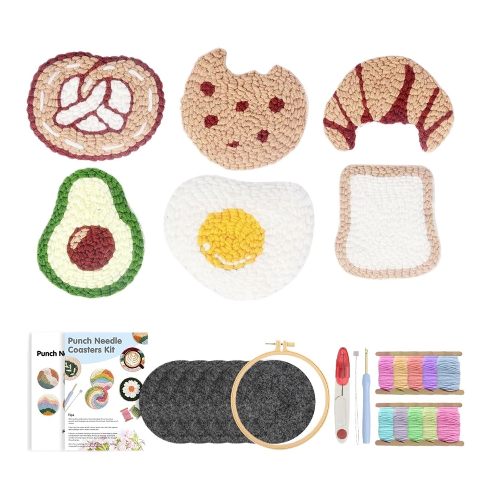 1set Pattern DIY Punch Needle Embroidery Craft Set 6 Pcs Coasters Kit For Beginners Tufting Coaster Art for DIY(Color3)