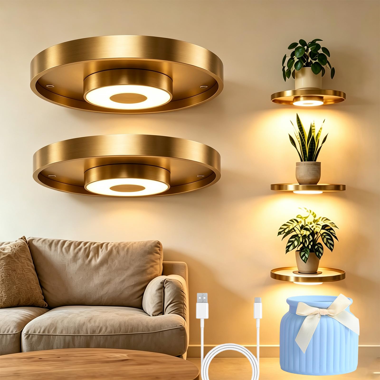 Floating Wall Shelf with Built-in Ambient LED Light Display Shelf (2PCS)