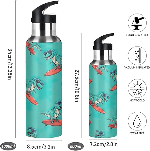 Miniatura 2 de Cute Funny Dinosaurs Green Stainless Steel Vacuum Insulated Water Bottle 32 Oz, BPA-Free Sport Water Bottle Leakproof Water Bottles