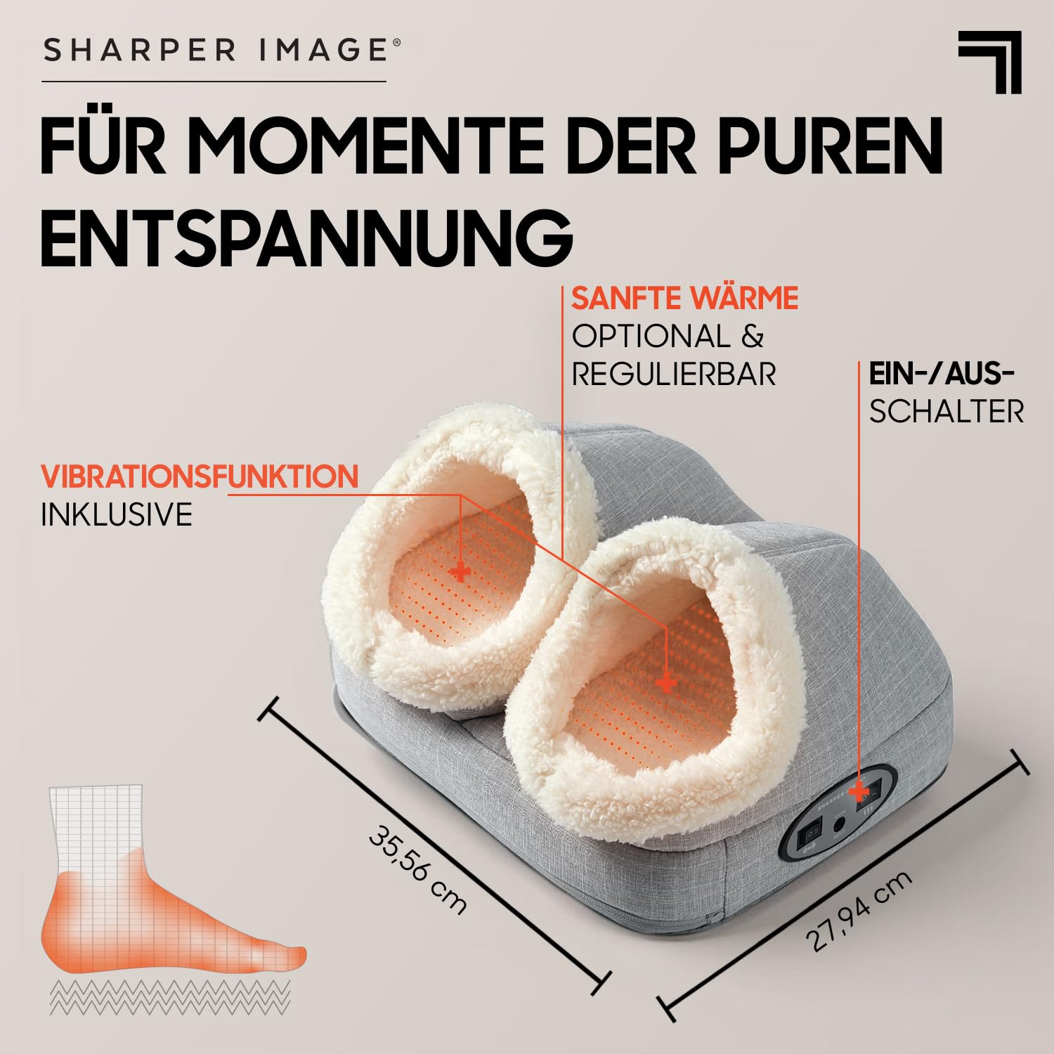 SHARPER IMAGE - Fußmassagegerät mit Wärmefunktion & Vibration - Elektrischer Fußwärmer - Massage & Entspannung - Fußreflexzonenmassage - Alle Schuhgrößen - Geschenk für Frauen - Geschenk für Männer
