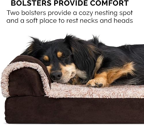 Miniatura 11 de Furhaven - Cama para perro de espuma de gel refrescante, de piel sintética y gamuza, en dos tonos, estilo diván en forma de L, expreso, talla L