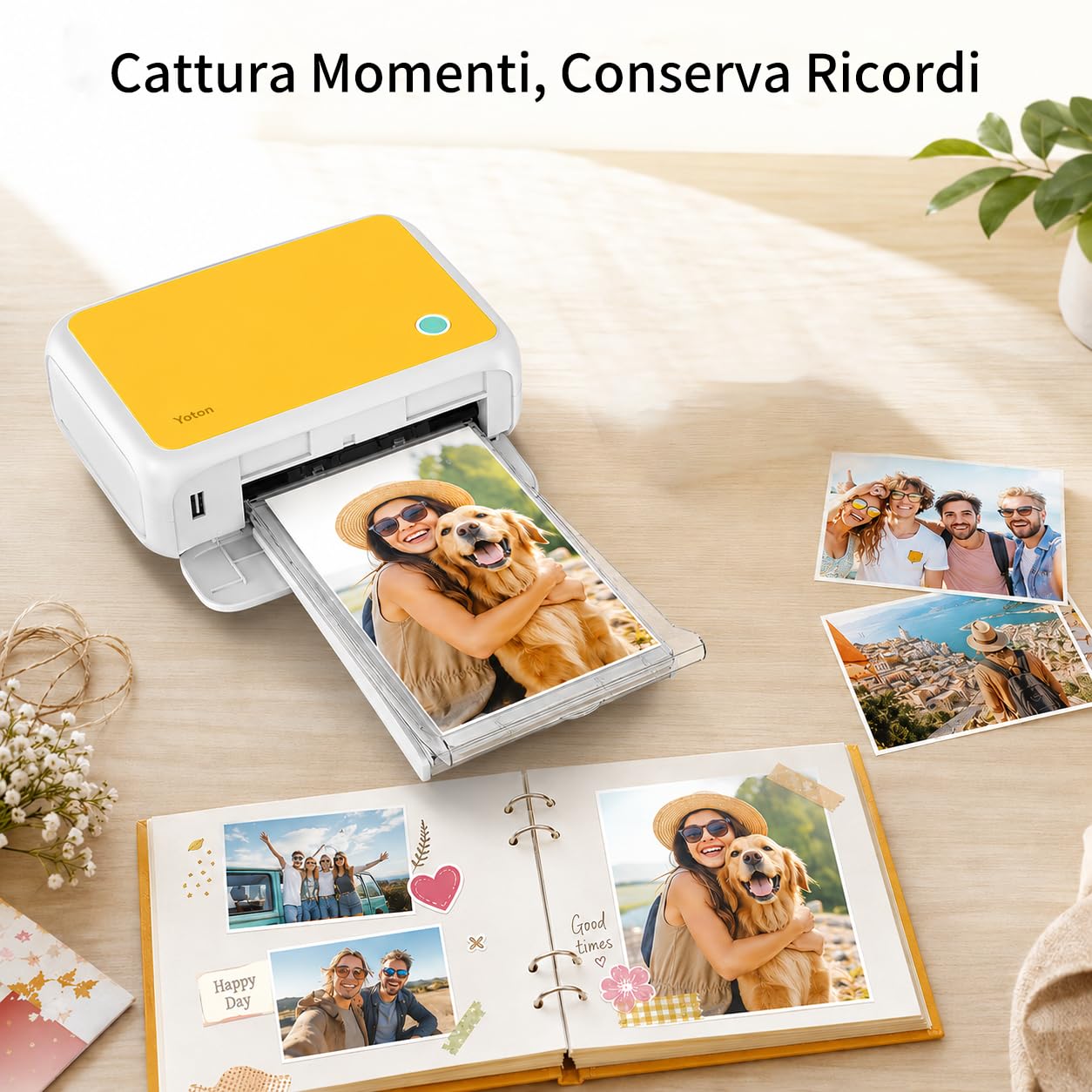 Yoton Stampante Fotografica Portatile per Smartphone, Stampante Foto con 54 Carta da Stampa(4"x6"), Connessione Wi-Fi, Sublimazione 4PASS per iPhone/Android/PC (MAC Non Supportato)