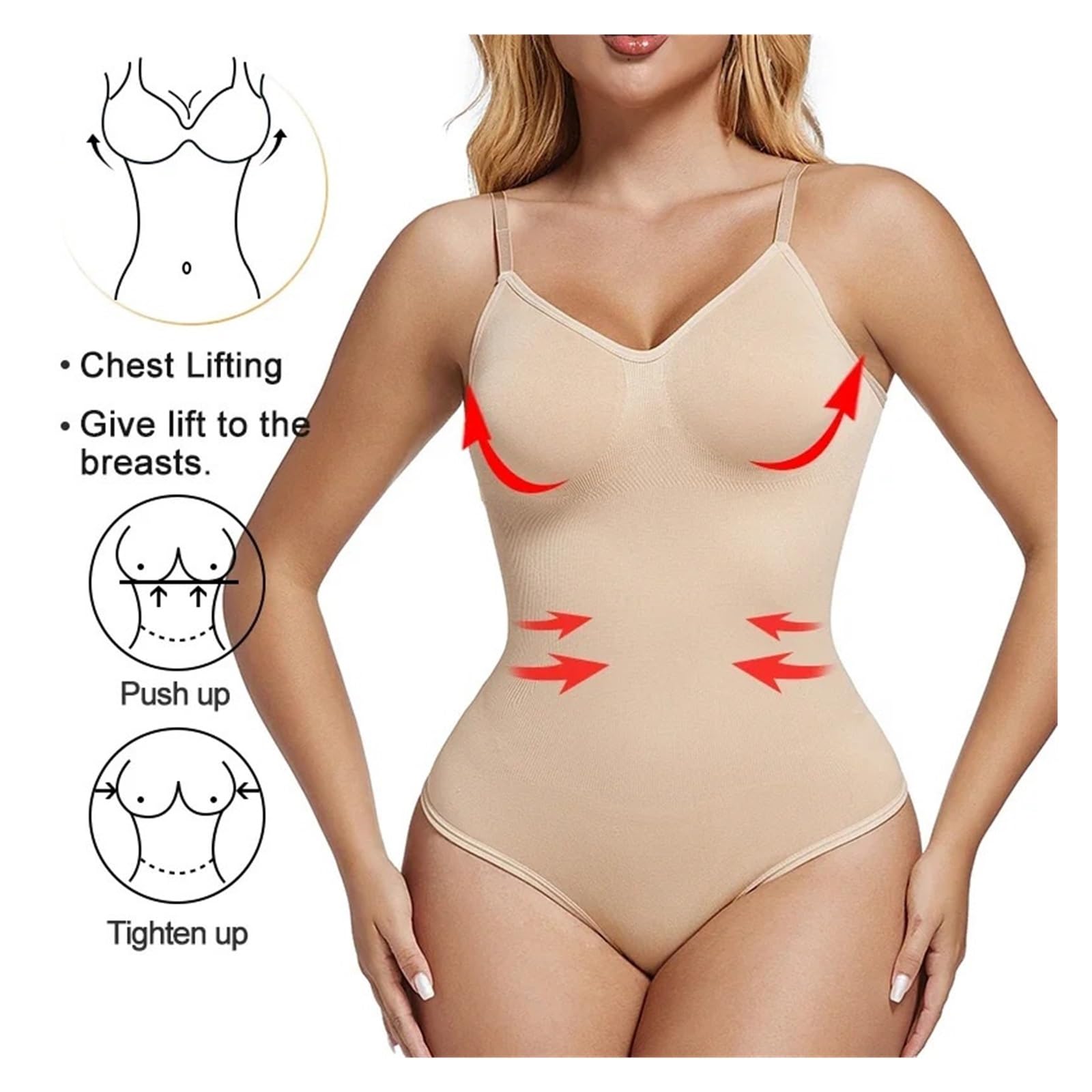 Body Contenitivo Modellante Body con schiena bassa Shapewear Perizoma con apertura sul cavallo Body Shaper a forma di U Intimo senza schienale Controllo della pancia Corsetto push up(Brown,XXL