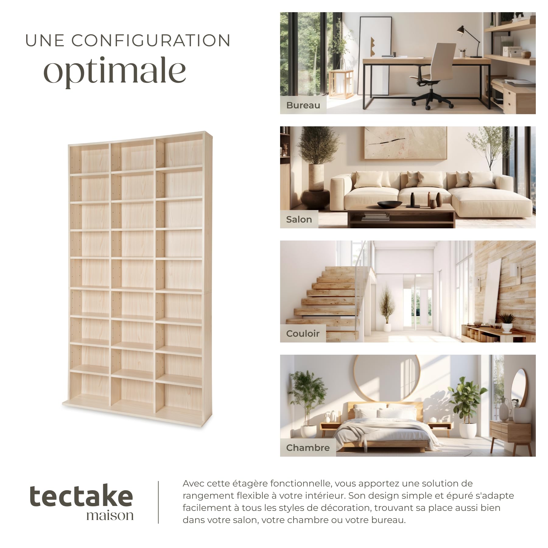 tectake® Étagère Bibliothèque Étagère Rangement CD/DVD pour 1080 CDs - 180x102x23,5 cm Meuble de Rangement Moderne pour Rangement Bureau, Salon, Chambre, Etagere Rangement Meubles de Salon