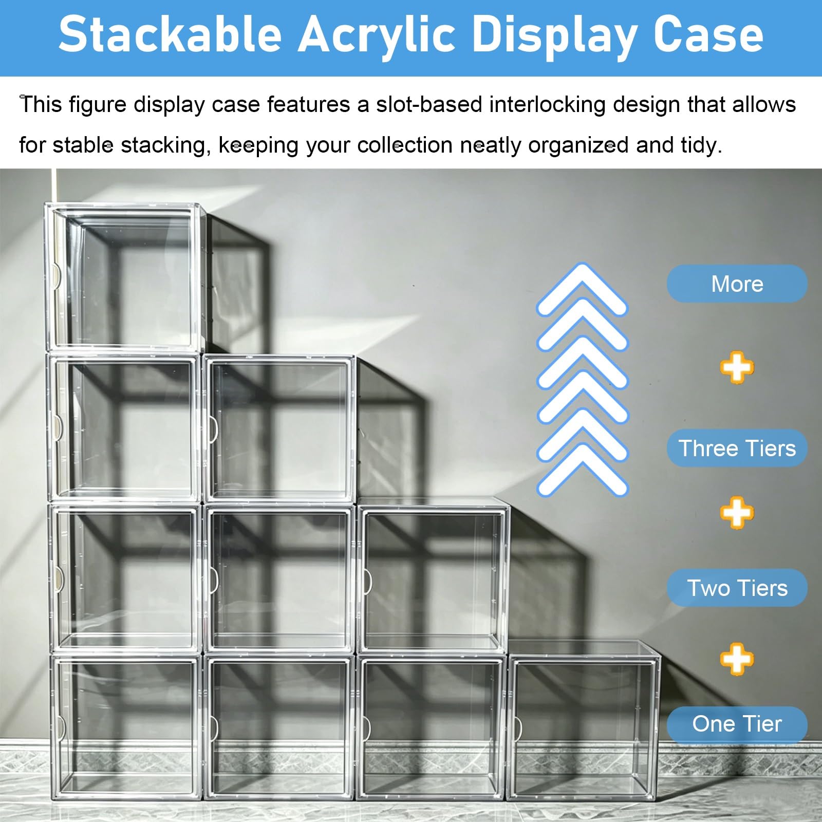 Teca Plexiglass Vetrina in Acrilico Impilabile, Scatola Portaoggetti Trasparente per Action Figure/Miniature/medaglie, Vetrina per Collezionisti in Acrilico di(3 Tiers)