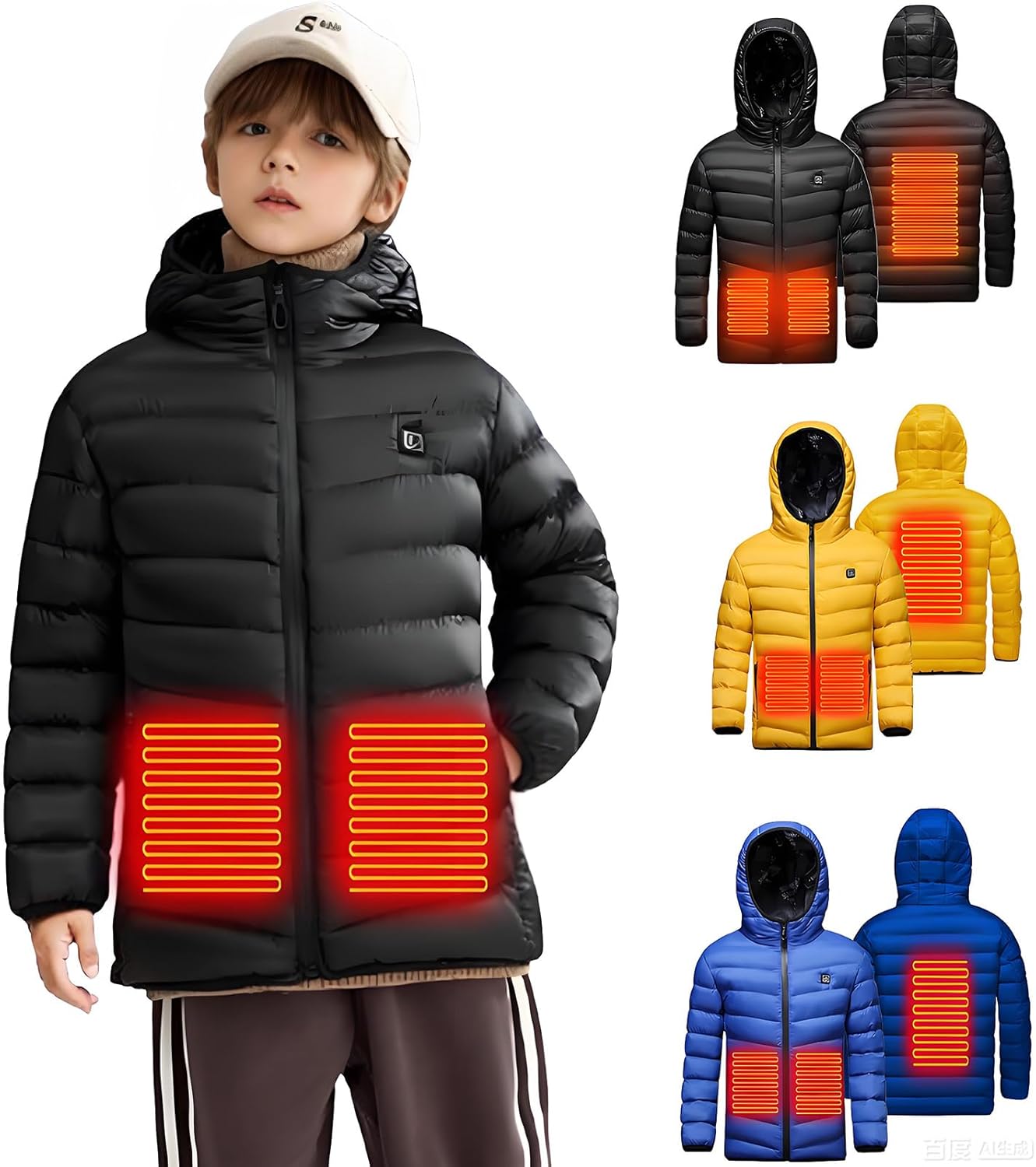 Kids Heated Jacket Girls Boys Winter Warm Waterproof Windproof Puffer Jackets with Hood Lightweight Ski Heated Coat