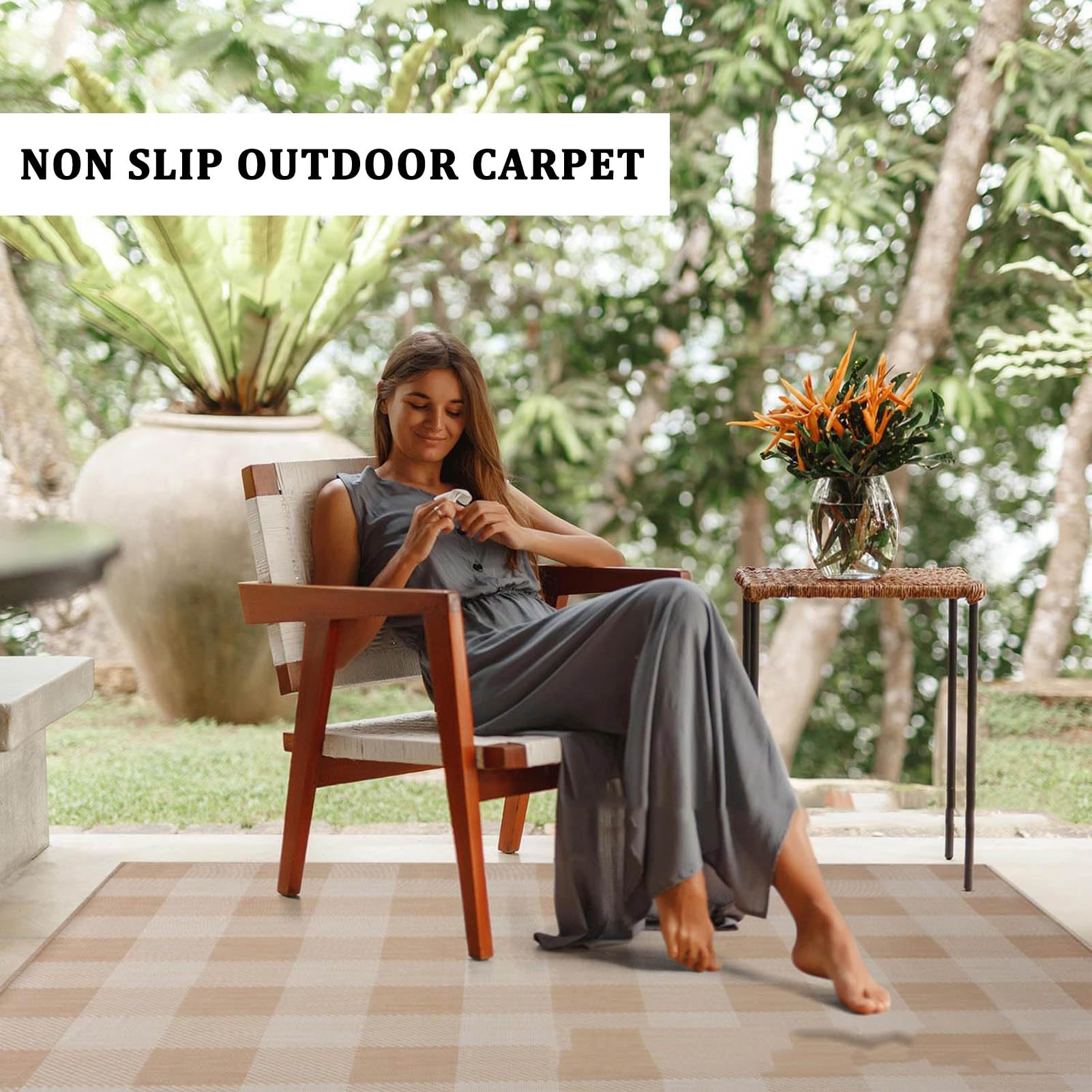 Tapis Exterieur Resistant Pluie Terrasse XXL, Tapis ExtéRieur Camping Car, Tapis Terrasse Exterieur ImperméAble Facile d'entretien Tapis De Jardin Exterieur Fond AntidéRapant E 200 * 300cm
