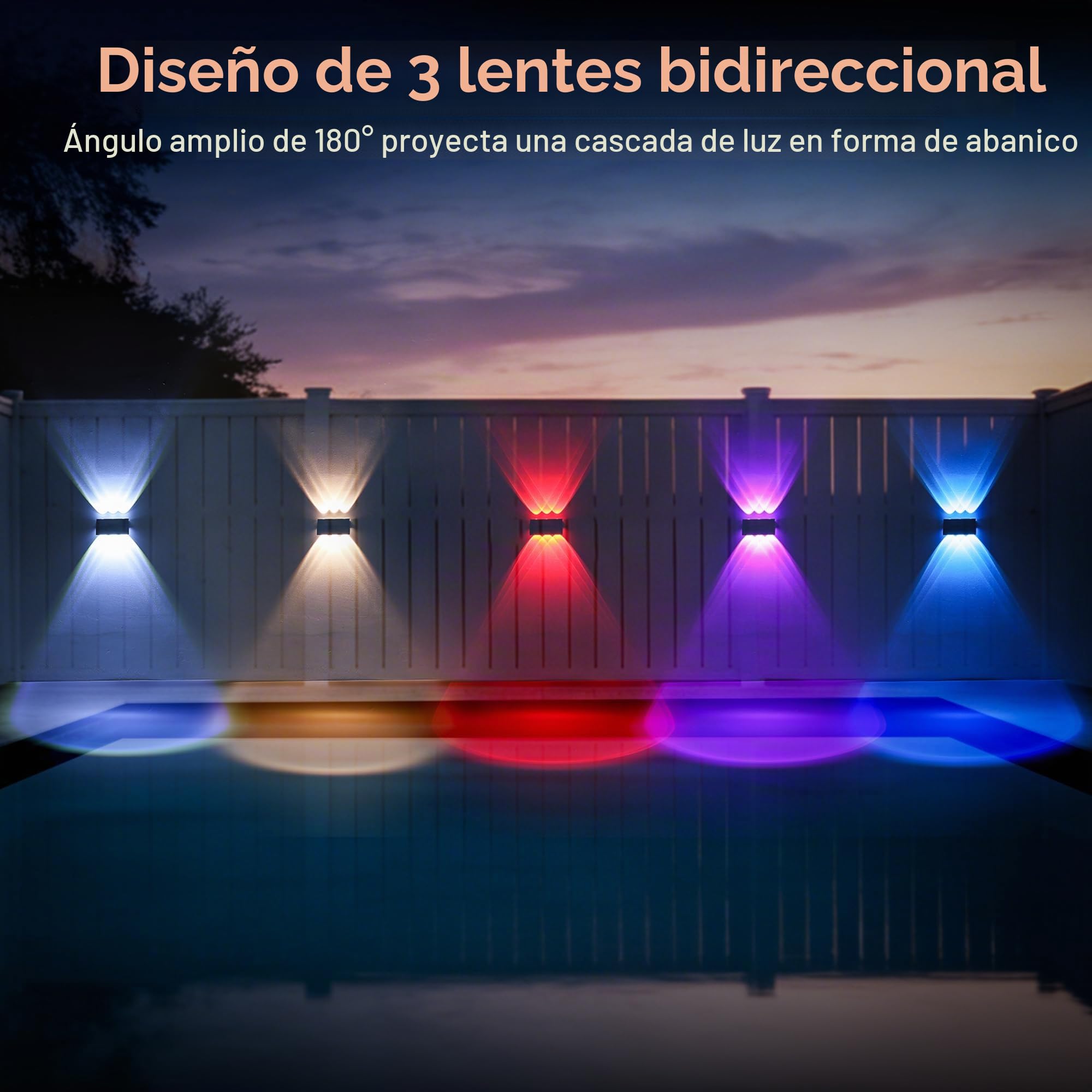 Quntis Luz Solar Exterior Pared 8 Piezas Blanco Cálido y RGB 12 Modos | 30H Autonomía, Aplique Solar Pared Exterior Impermeable IP44, Lámpara Solar para Jardín Valla Terraza Fachada