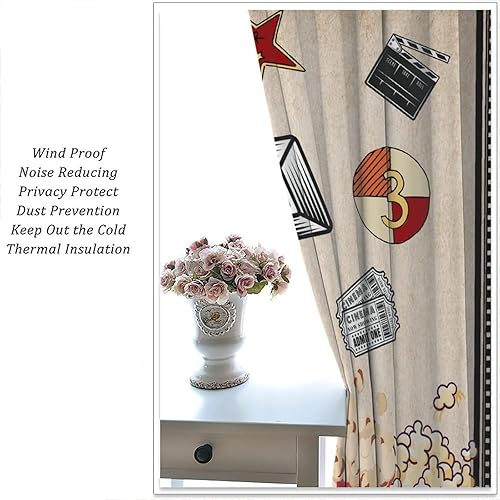 Miniatura 6 de Cortinas opacas para cine en casa, diseño retro moderno, tiras de película de palomitas de maíz para cámara de película, bolsillo para barra,