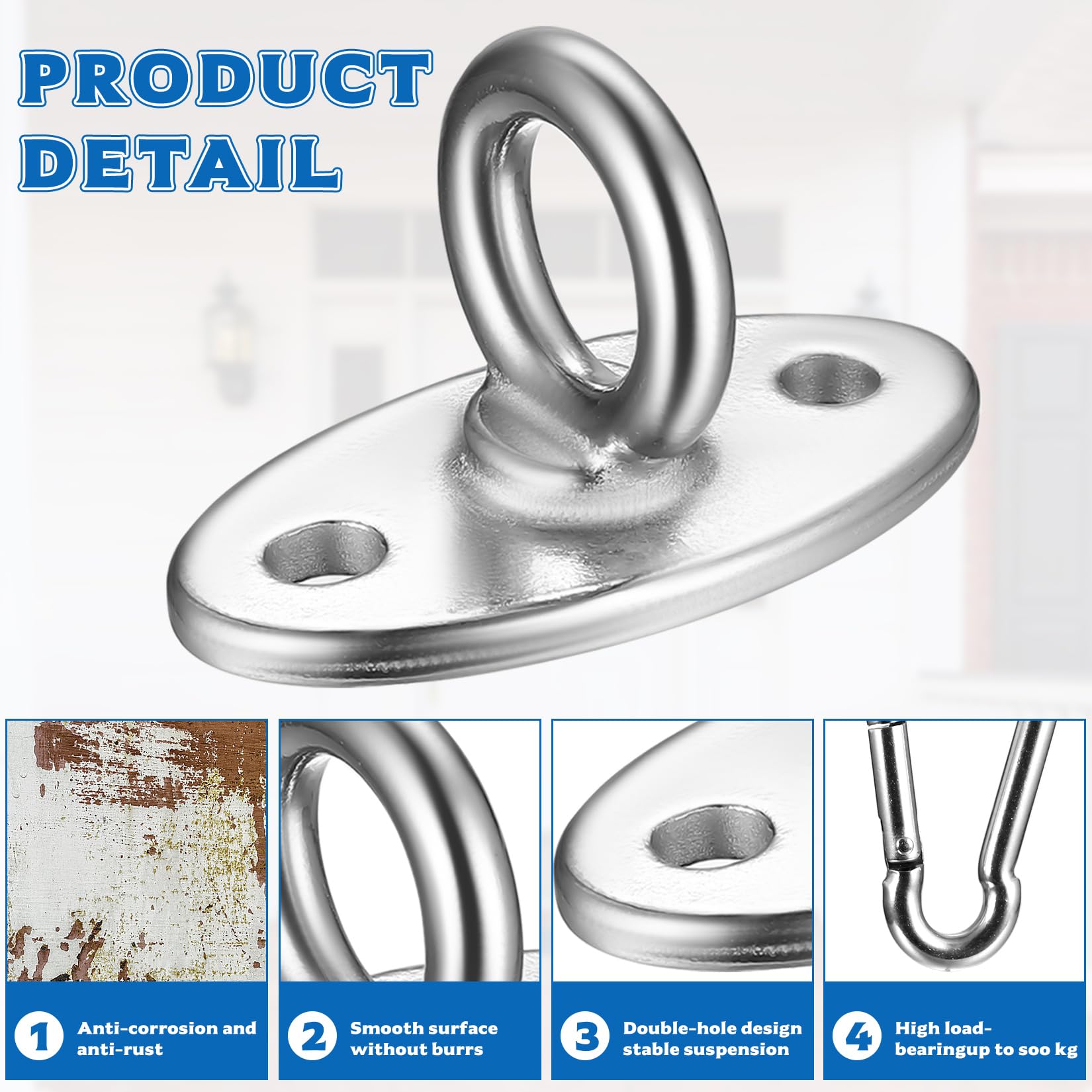 wugongshan Gancio da soffitto per carichi pesanti, in acciaio inox, per travi in legno, soffitto in cemento, fino a 500 kg, per altalena, yoga, poltrona sospesa