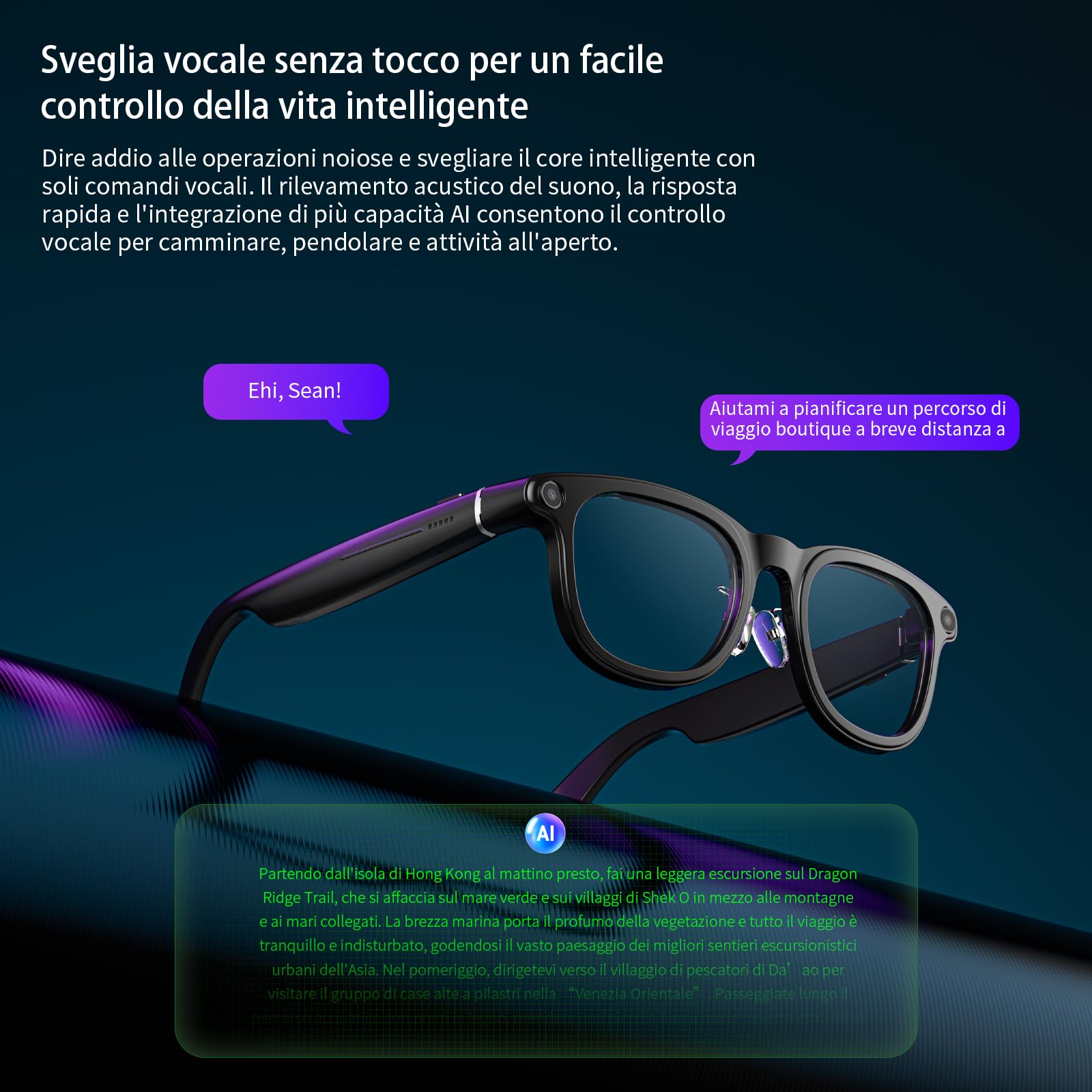 LOKMAT AI - Occhiali intelligenti con fotocamera e audio e vano batteria - X01