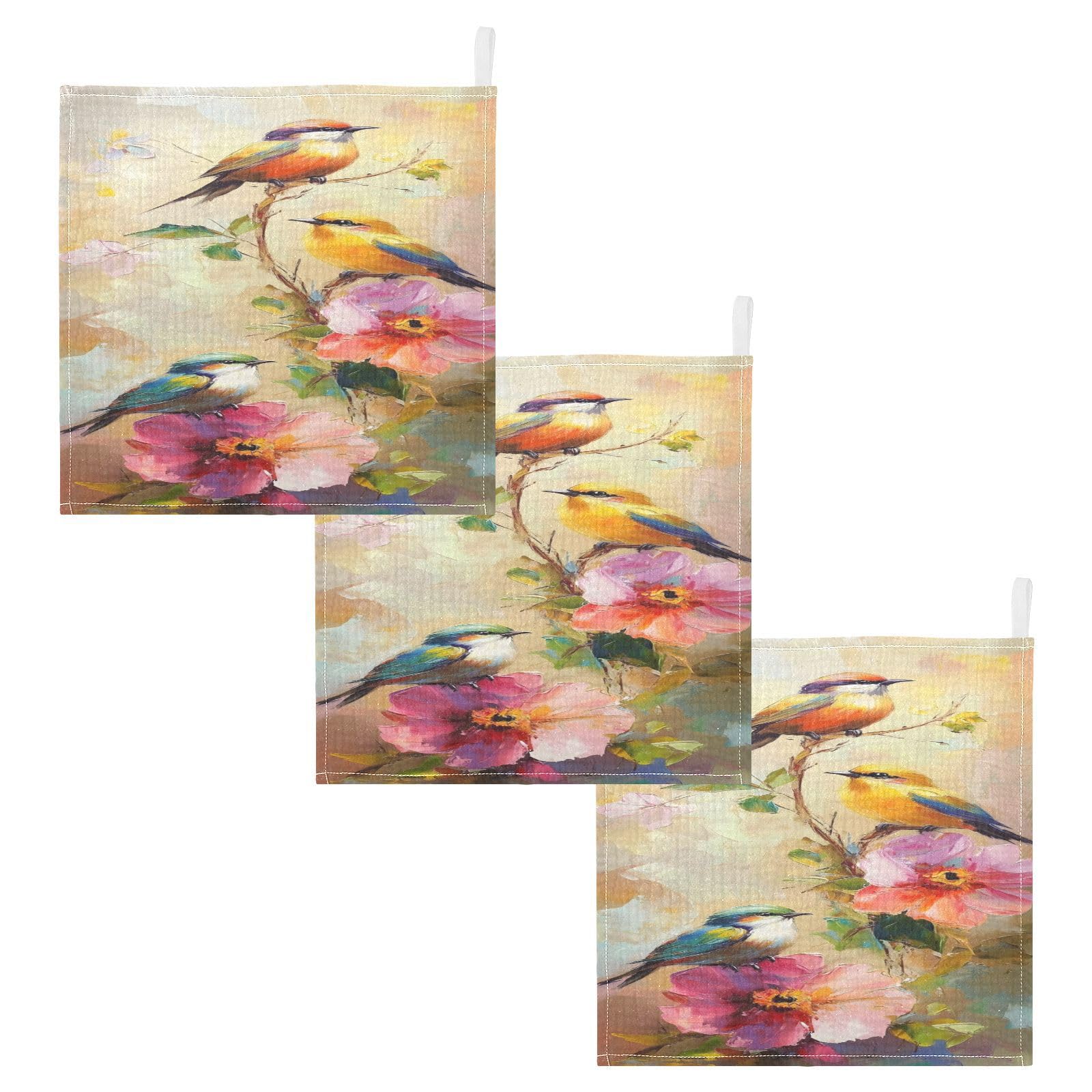 YETTASBIN Colorful Birds Muslin Baby Hand Washcloths Soft Cotton Bath Face Towel 4 Layers Extra Absorbent Feeding Burp