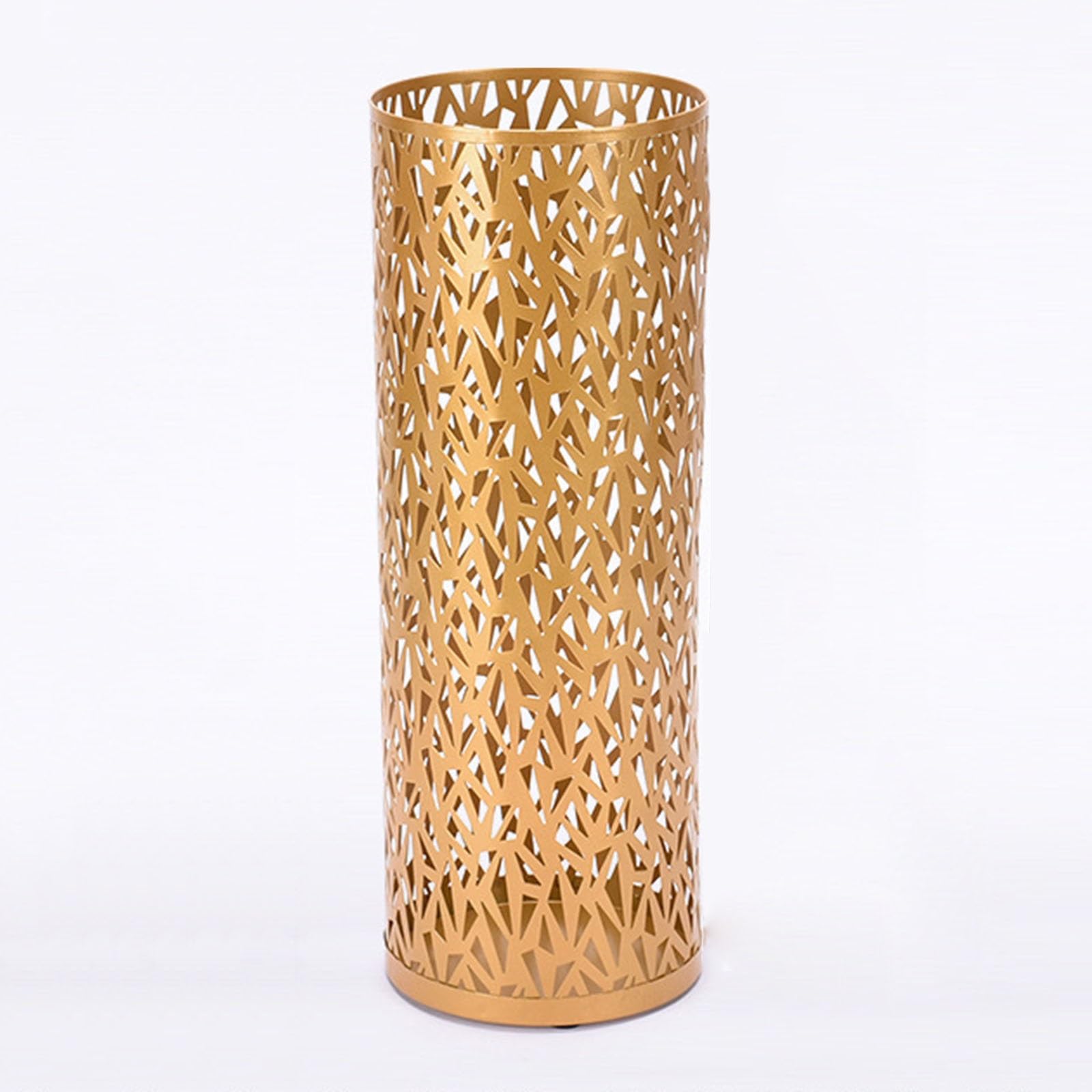BHFPFZA Commercial Grade Large Capacity Metal Umbrella Stand, Elegant Gold Finish, Cylindrical Design, Perfect for Entrances, Ideal for Businesses and Offices.