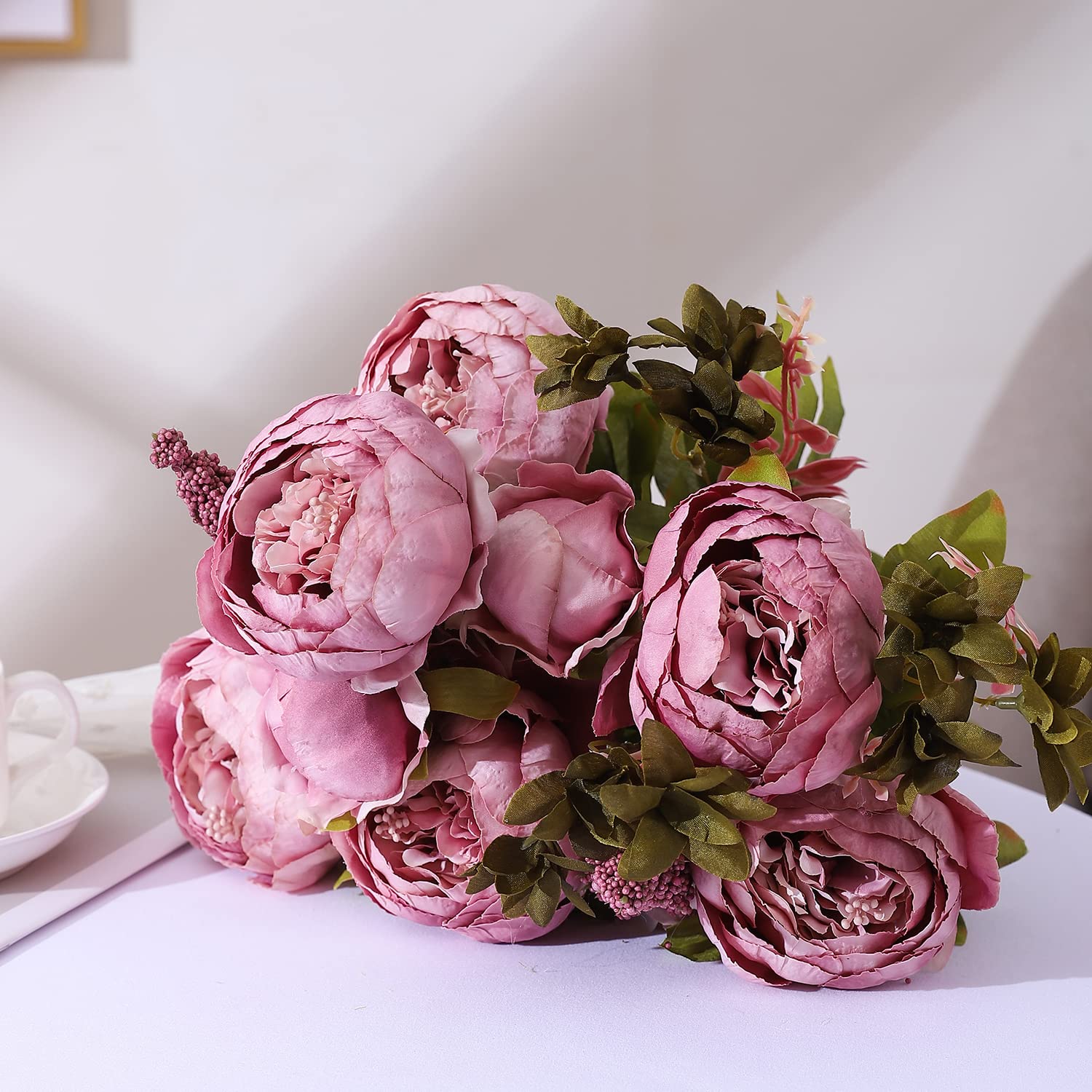 Duovlo Fake Flowers Vintage Artificial Peony Silk Flowers Wedding Home Decoration,Pack of 1 (Sweetened Bean) - Image 4