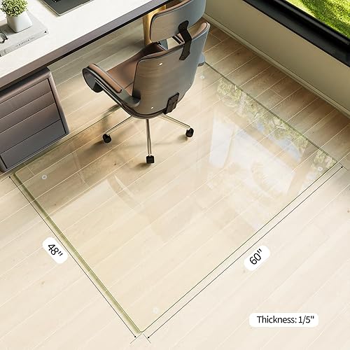 Vista 121 de Koonmi Tapete para silla de vidrio templado para suelos de madera dura y alfombras, 30 x 48 pulgadas, color gris, protector de piso de oficina