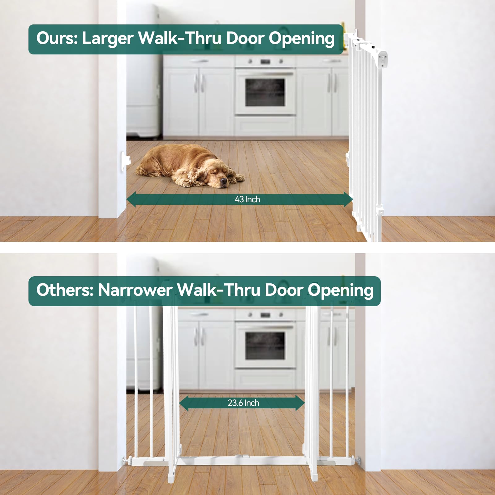Babelio Puerta de bebé extra ancha de 31.5 a 55 pulgadas, sin barra inferior, puerta de perro 2 en 1 de cierre automático para la casa, escaleras y puertas, puertas de seguridad para mascotas con