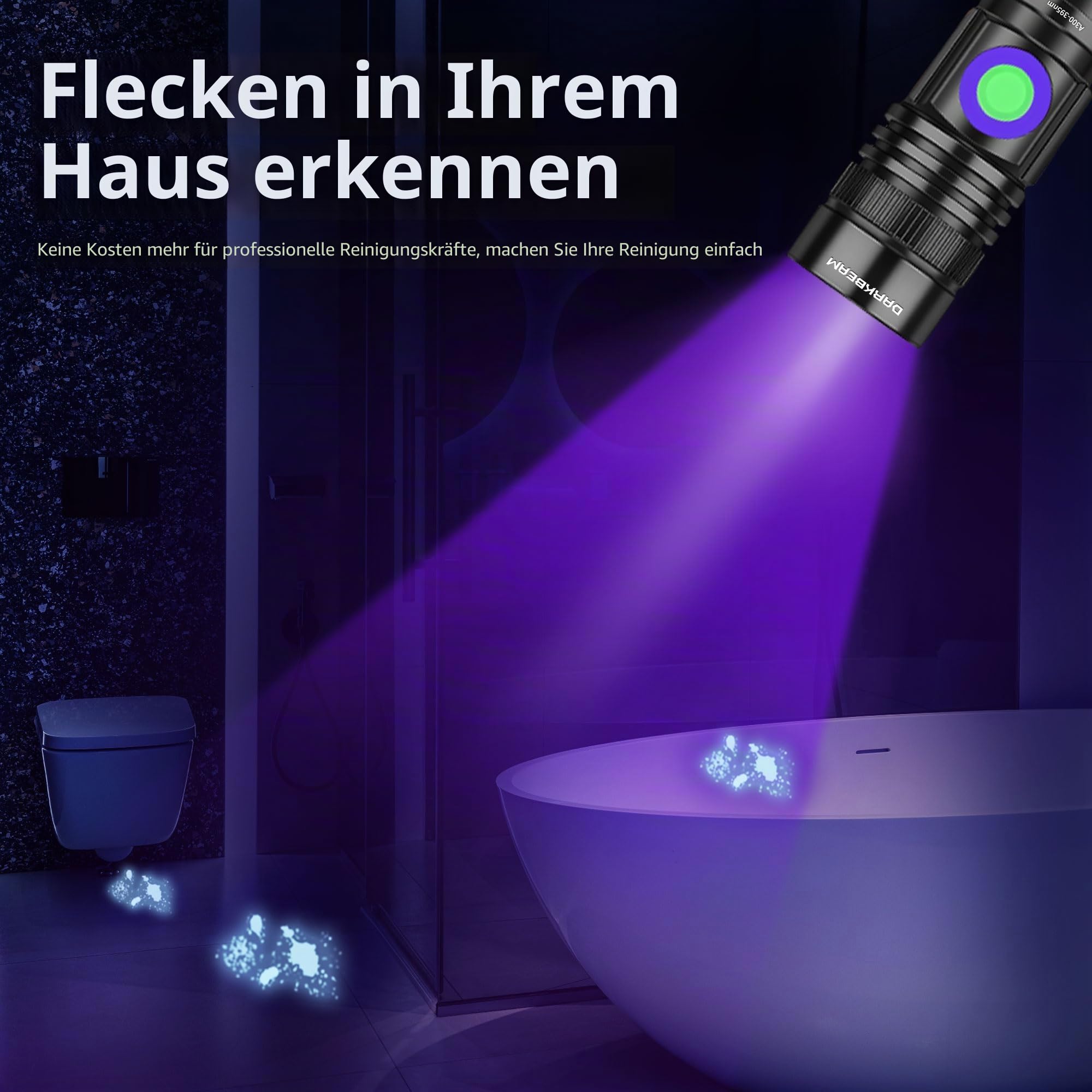 DARKBEAM UV Schwarzlicht Taschenlampe 395nm - Ladekabel USB Woods Lampe Mini Ultraviolett Licht LED Schwarzlichtlampe - Aushärtung von Harz, Detektor für Haustier/Katze/Hund Urin,Flecken,Skorpione