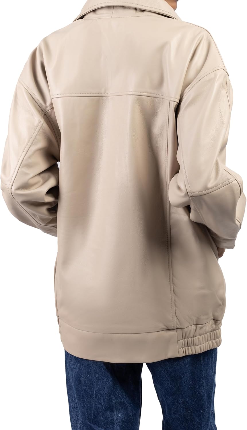 Jild Oversized Leather Jacket Women - Lambskin Leather Fall Jacket for Womens Fashion Plus Size Outfits - Image 2