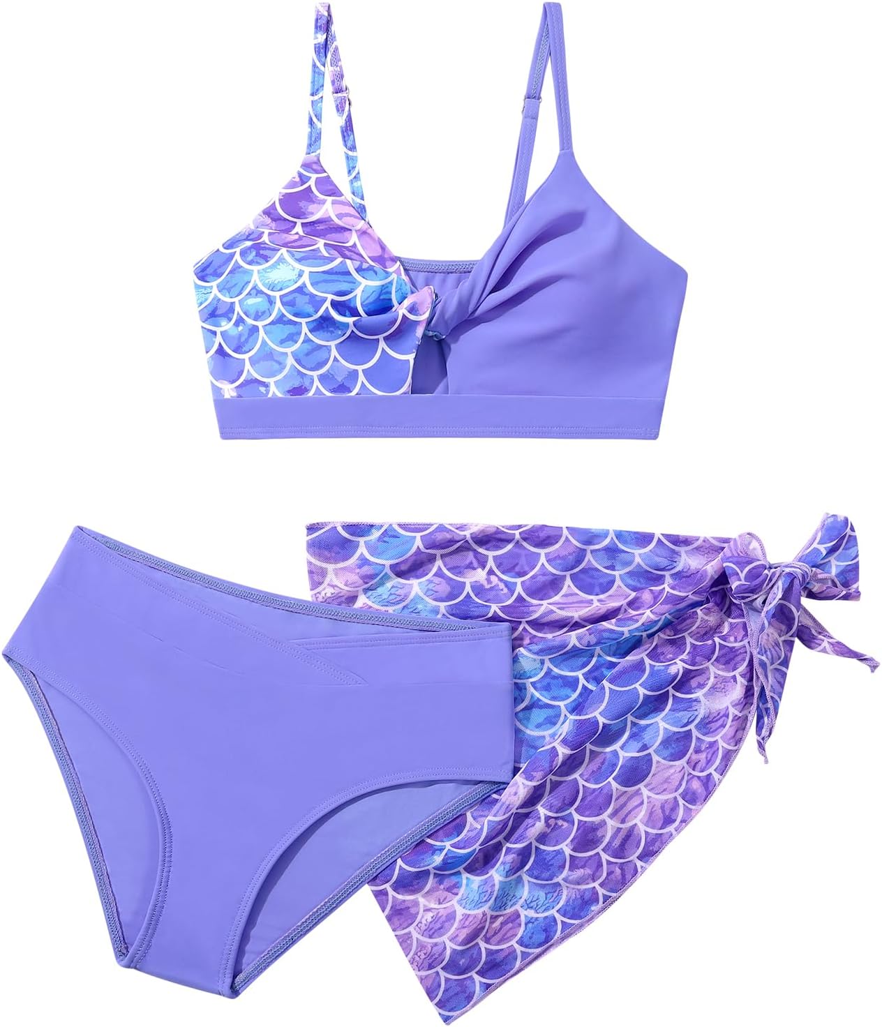Girls Swimsuit Bathing Suits Twist Cross Tropical Floral Bikini Sets Teen Girls' Swimwear 3Pcs with Cover Up 7-14T
