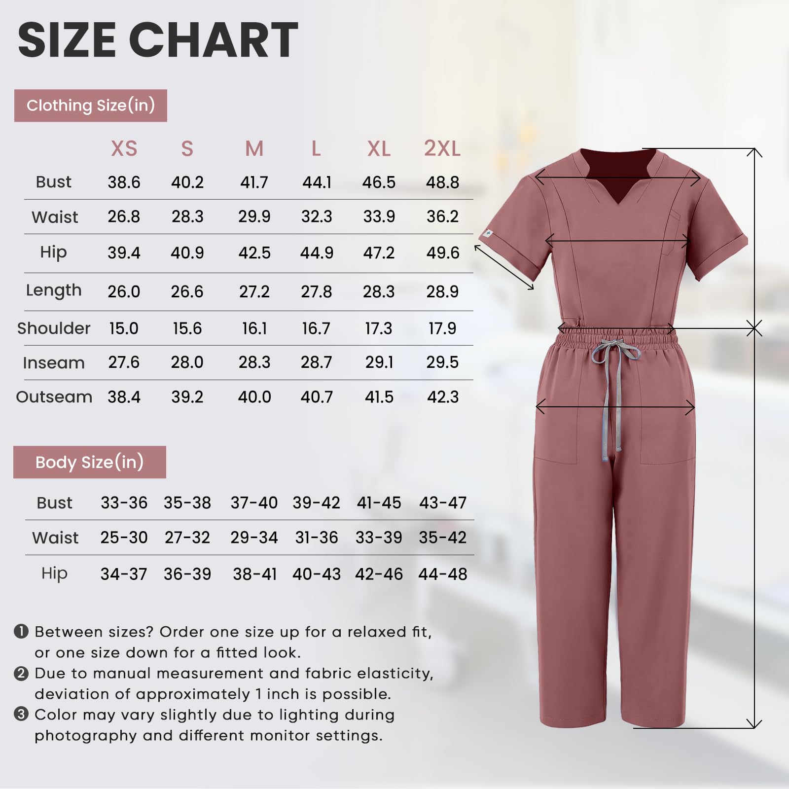 Set di scrub medico da donna, con scollo a V, a maniche corte, con elastico in vita, con coulisse, abbigliamento medico da lavoro con tasche multiple