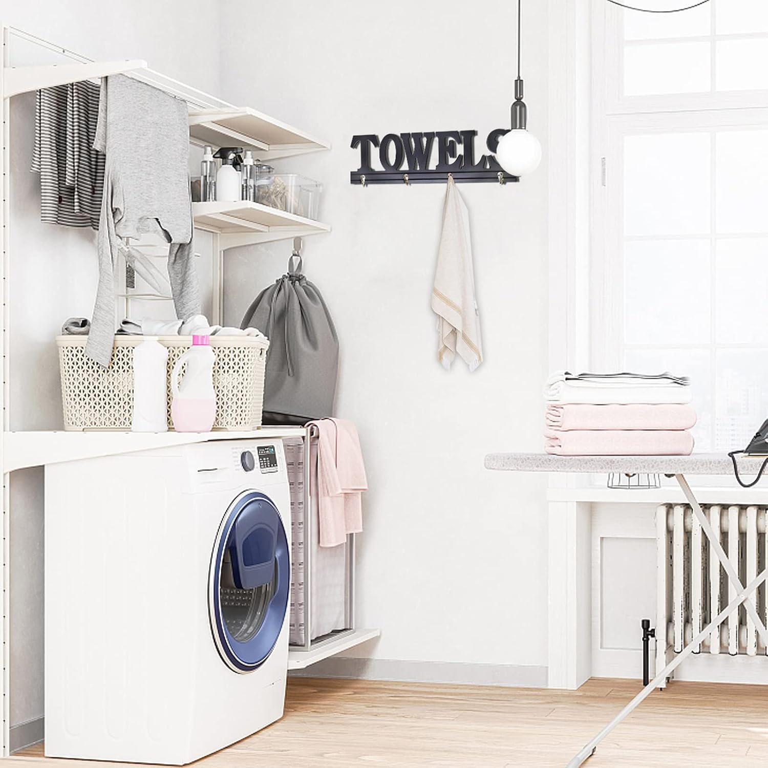 K KILIPES Rustic Wooden Sign Cutout Letters with Towels Hanging Rack Wall Mounted Wood Word Towels Sign Towel Hook for Bathroom Home Wall Decor