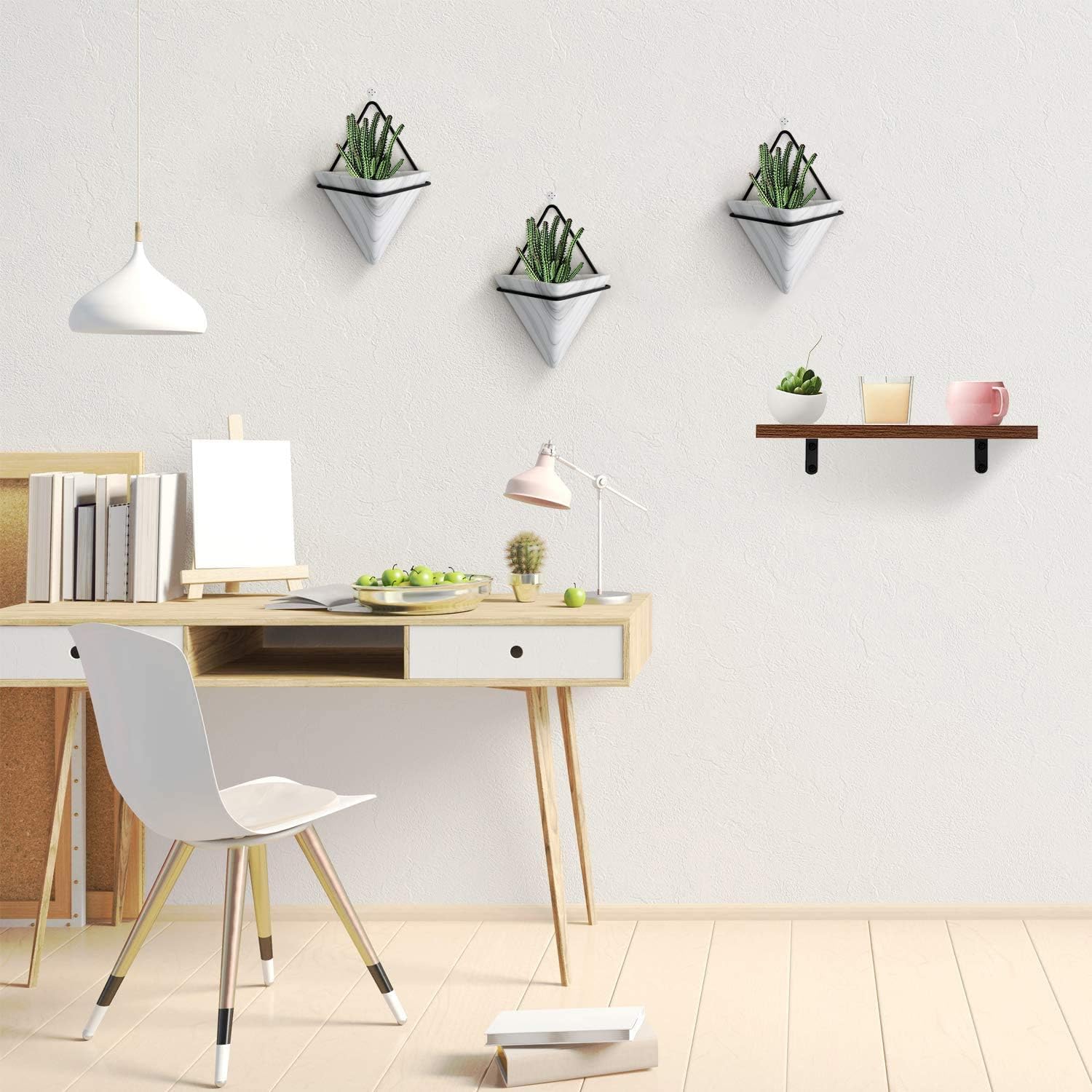 PUDDING CABIN Set of 3 - Hanging Planters, 6Inch Ceramic Geometric Wall Planters Hanging Succulents Pots Triangle Wall Plant Holder for Succulents Air, Mini Cactus, Faux Plants, Indoor Wall Decor