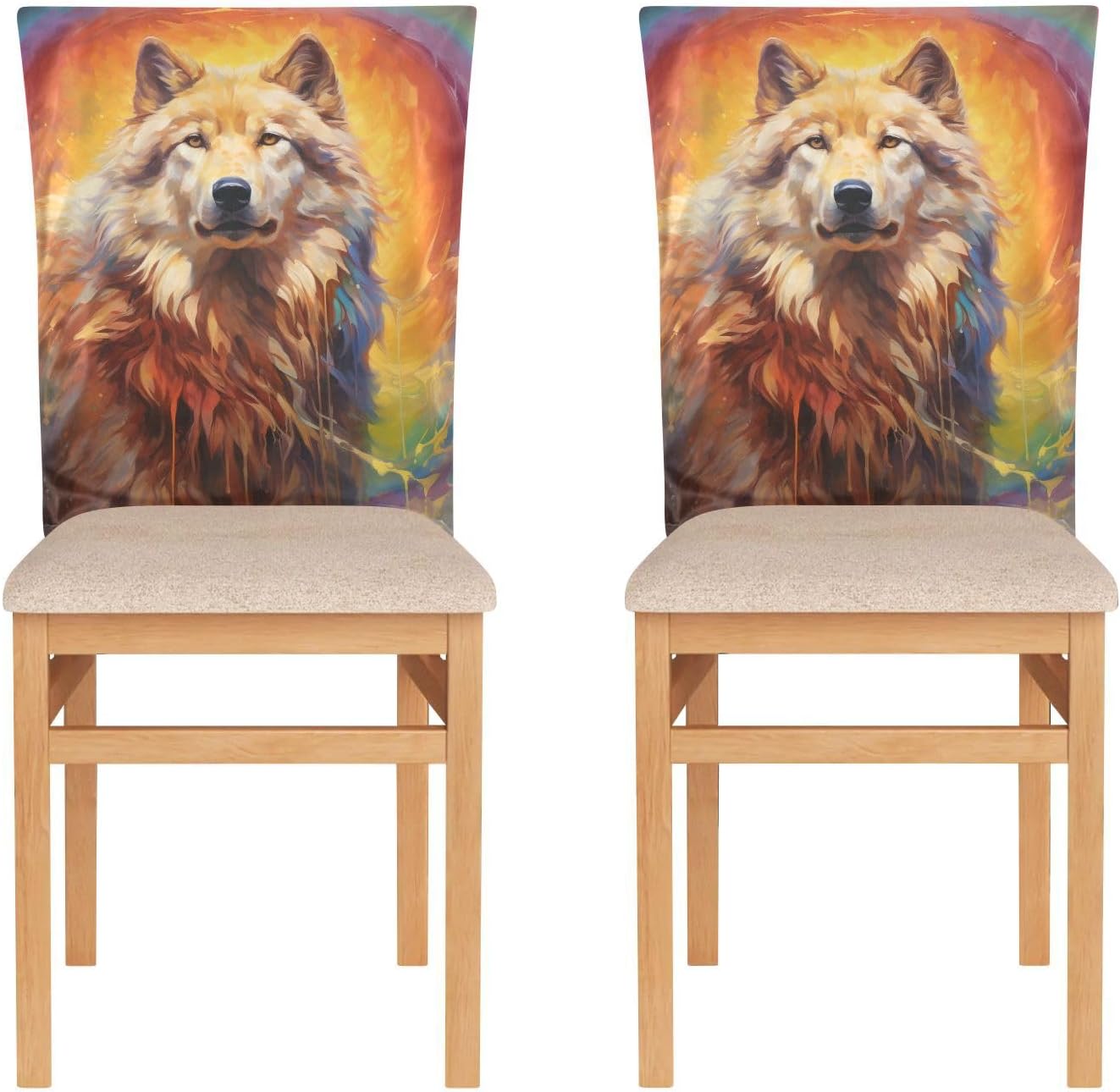 ALAZA Colorful Wolf Chair Back Cover Set of 6, Washable Reusable Removable Chair Slipcovers Decorative Chair Cover for Home Kitchen Wedding Party