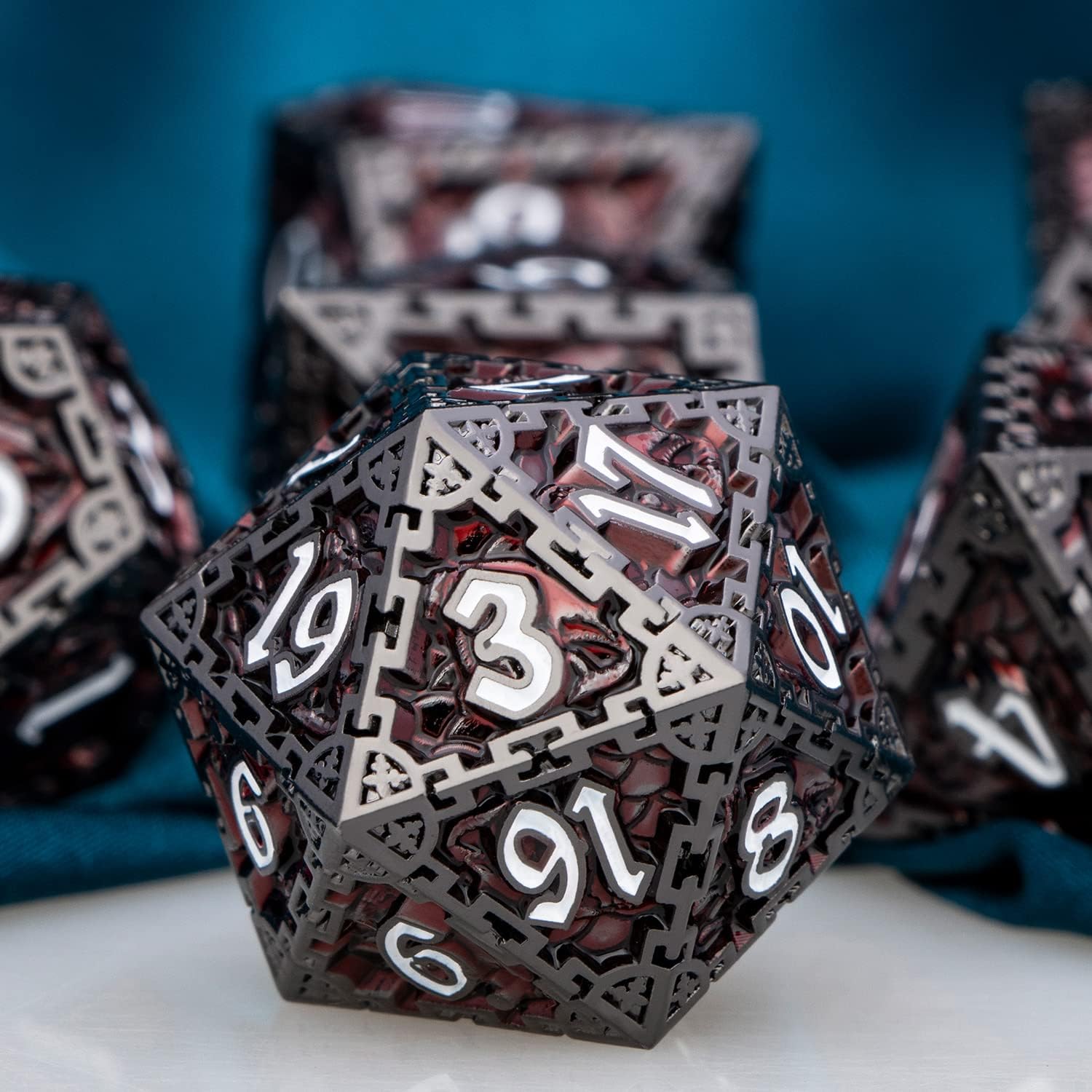 ARUOHHA DND Metal Dice Set Red Dungeons and Dragons Dice with Gift Box, 6 Sided Polyhedral D&D Dice RPG Role Playing Games 7PCS Cool D and D Dice Set D20 D12 D10 D8 D6 D4