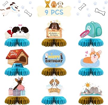 INNORU Puppy Dog Birthday Table Honeycomb Centerpieces, Kids Birthday Honeycomb Table Toppers Baby Shower Welcome Dog Party Table Decorations Favor Photo Booth Props 9 PCS