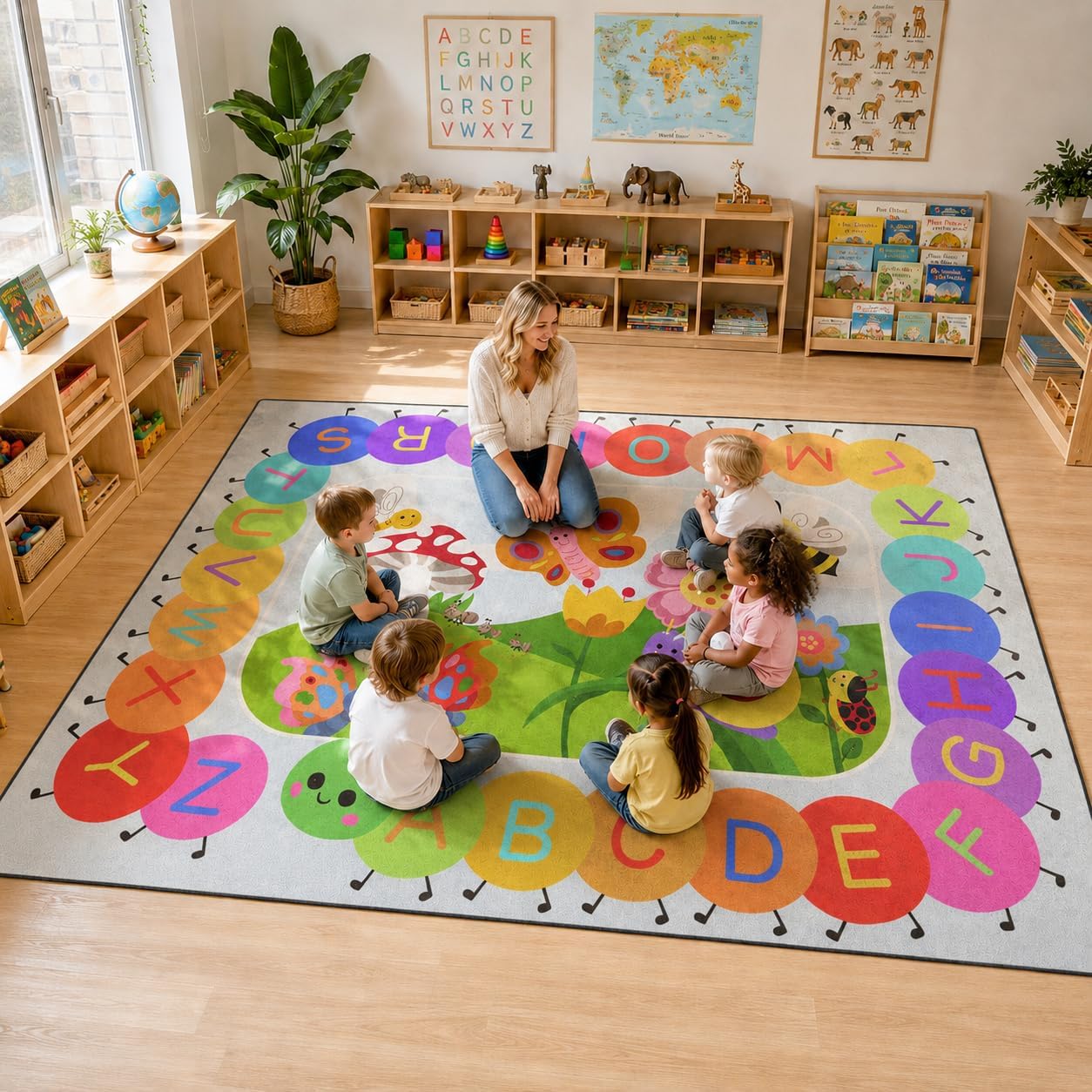 Amazon.com: 5x7 Kids Rug, Rainbow Caterpillar ABC Alphabet Area Rug for ...