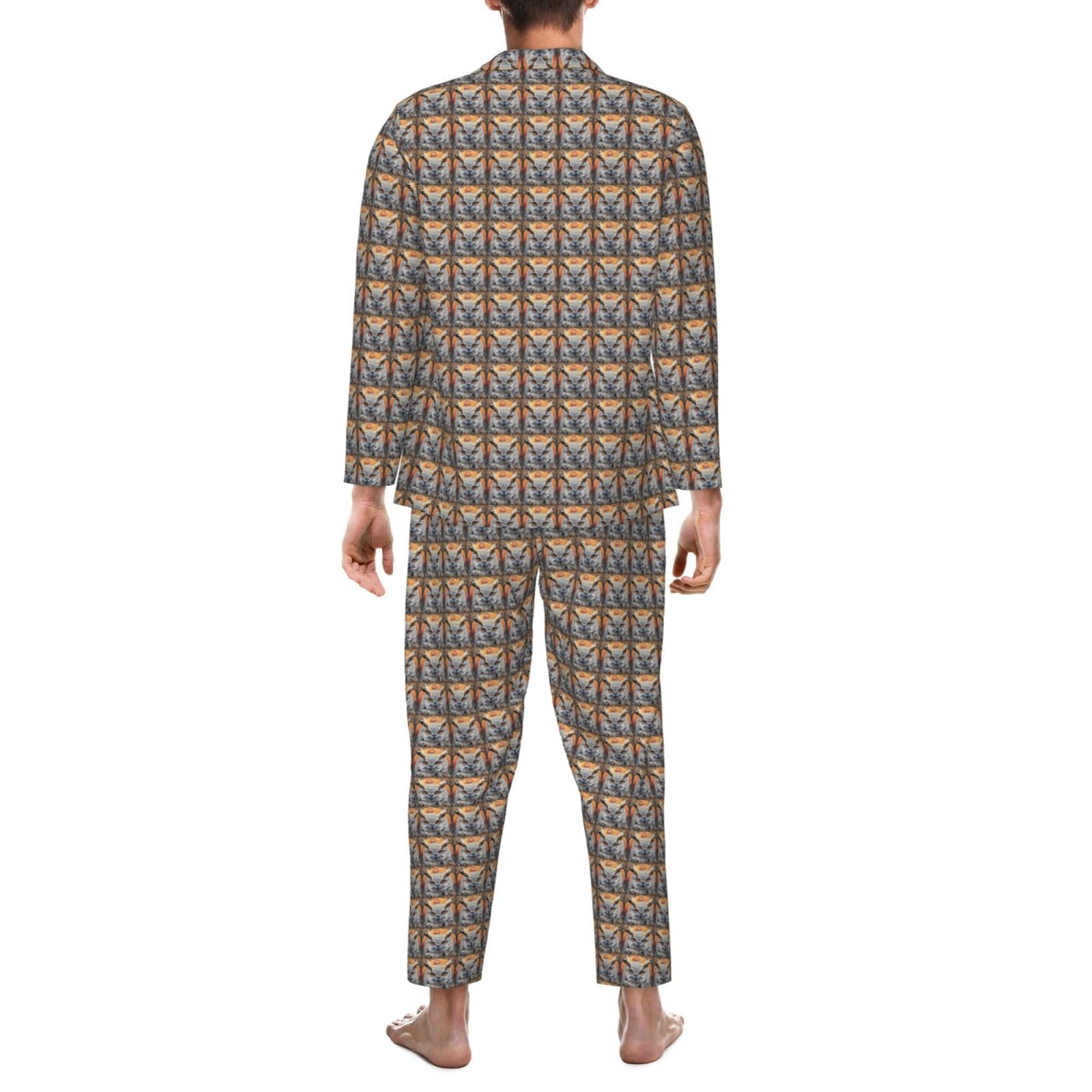 Herren-Pyjama-Set mit Eulen-Glaubens-Aufdruck, langärmelig, zweiteilig, Hauskleidung, bequeme Nachtwäsche
