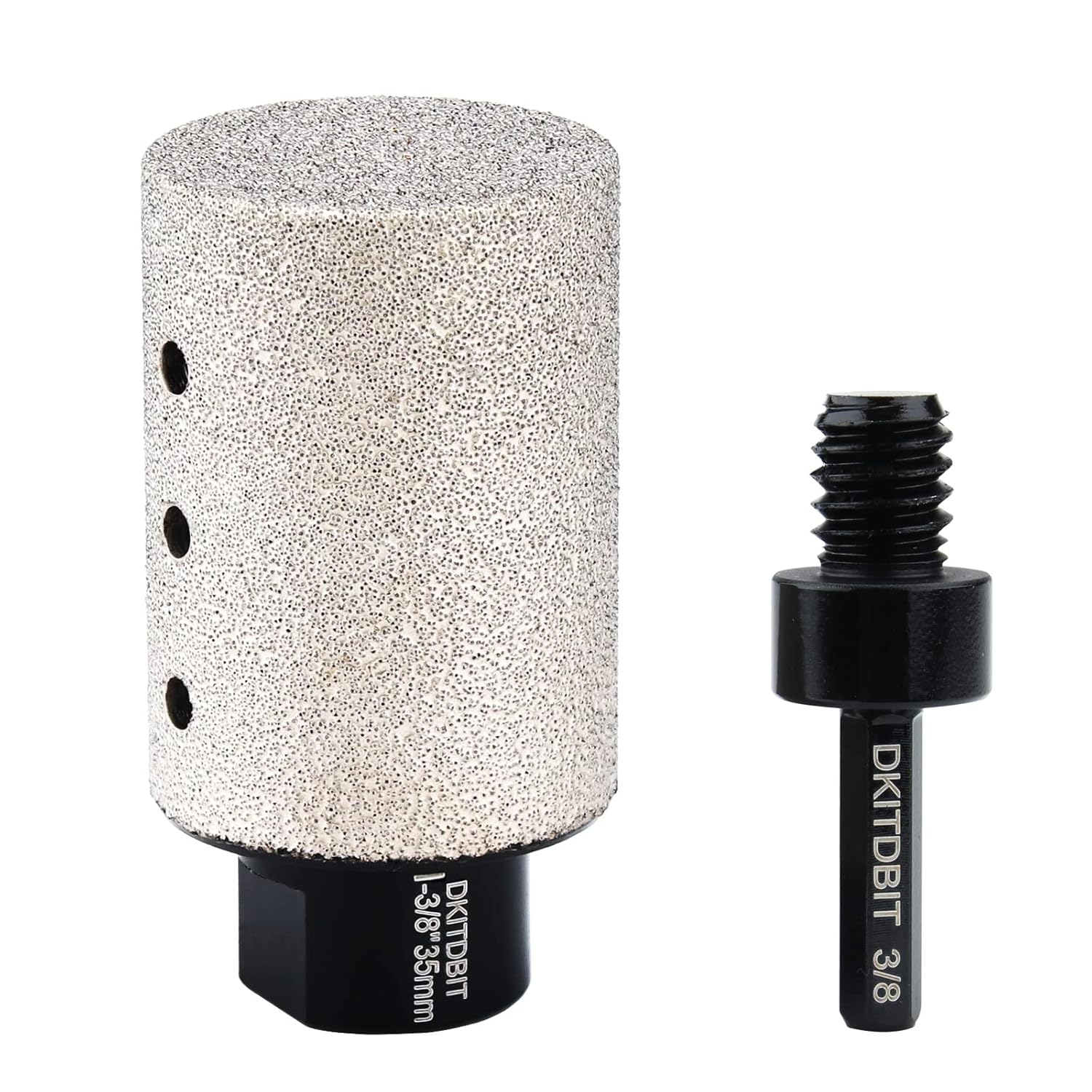 Diamond Coated Finger Bit, 1-3/8" Tile Milling Bit to Enlarge Polish Shape Holes on Porcelain Ceramic Marble Granite Tile Countertop, with 5/8-11 Thread to 3/8" Hex Shank Adapter, Diameter 35mm