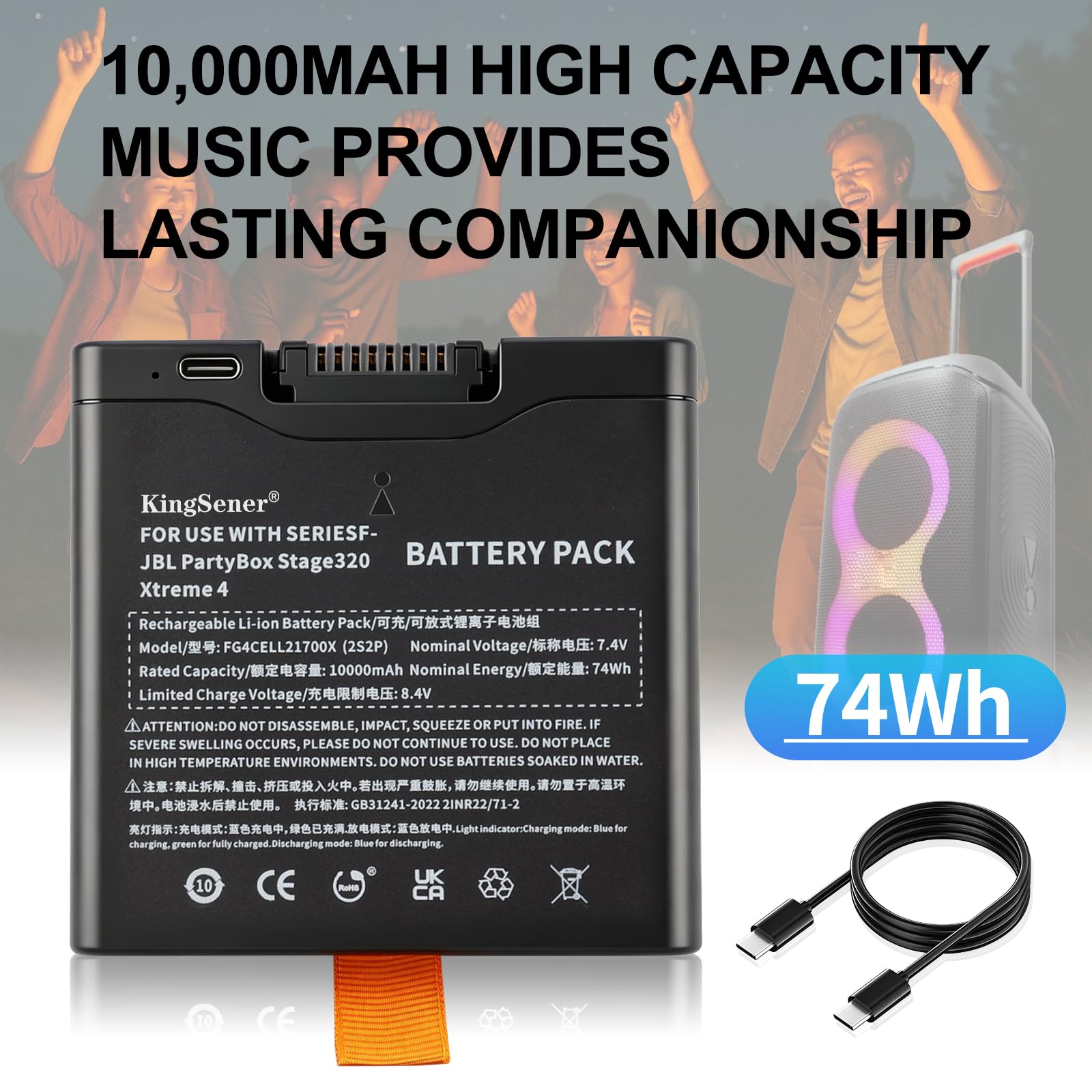 Batterie 72 Wh pour JBL PartyBox Stage 320 Xtreme 4-FG4CELL21700G