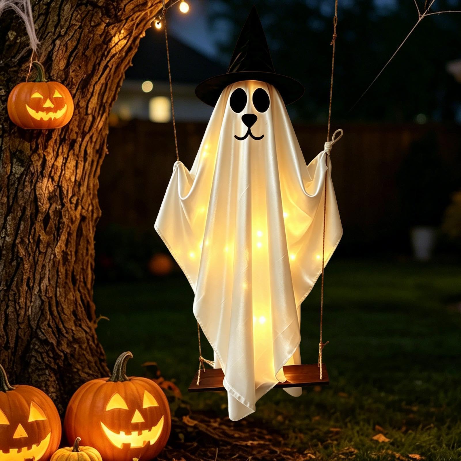 Decorazioni Halloween All'Aperto Cane Fantasma Altalena Luminosa 150 Cm