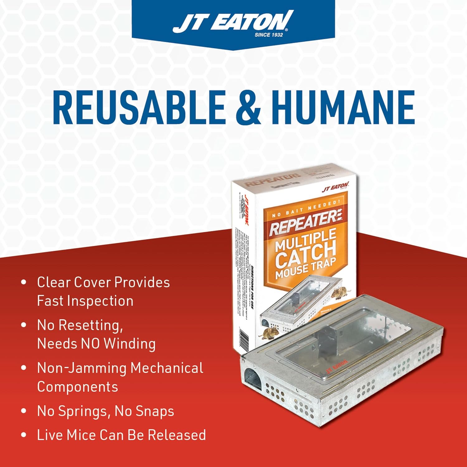 JT Eaton 421CL Repeater Multiple Catch Mouse Trap with Clear Inspection Window