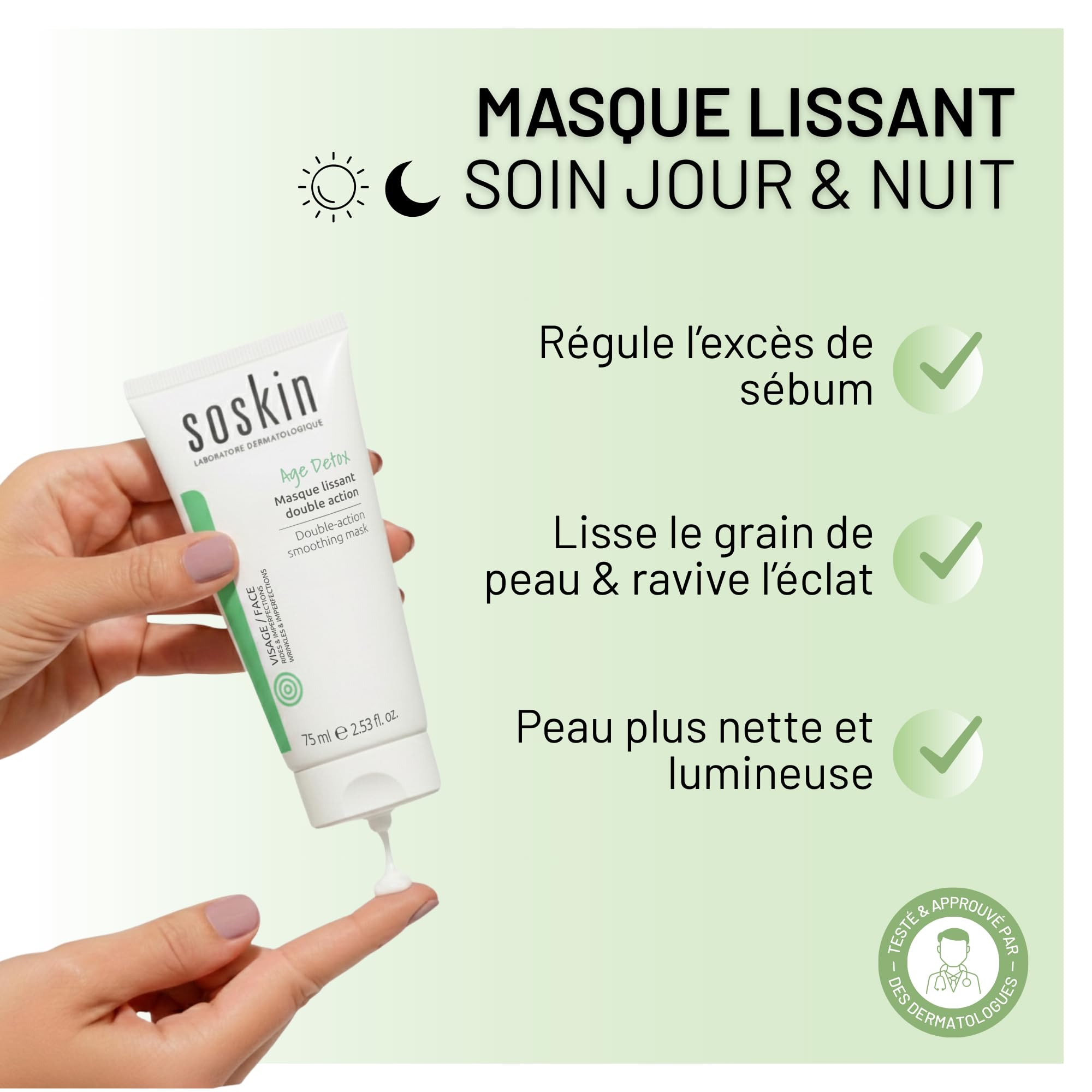Soskin - Maschera viso levigante a doppia azione e scrub esfoliante - Raffina i pori e uniforma il tono della pelle - Aiuta a ridurre le imperfezioni e levigare la texture della pelle ruvida - 75 ml