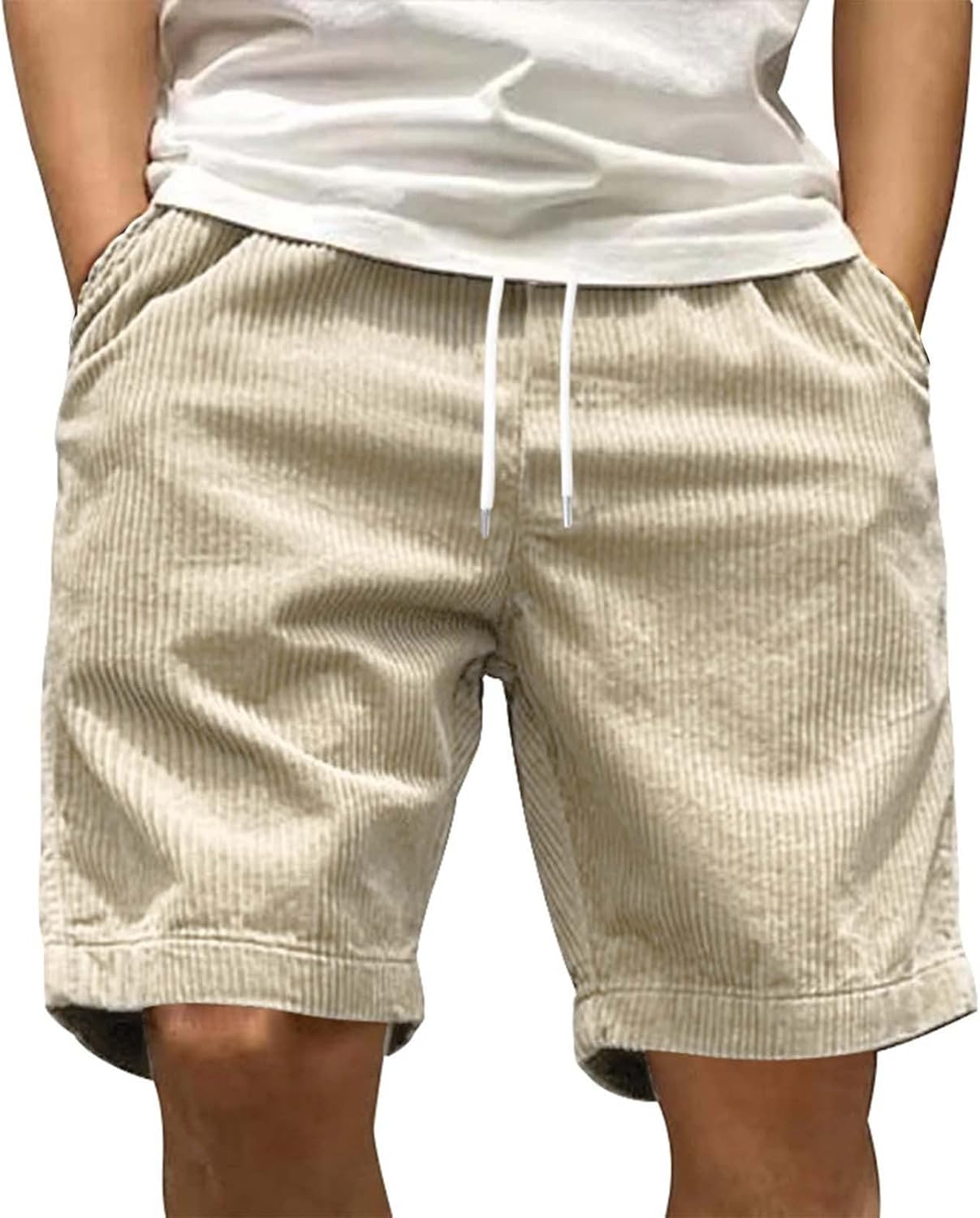 Herren Bermuda Shorts Cord - Elastische Freizeit Shorts Mit Taschen
