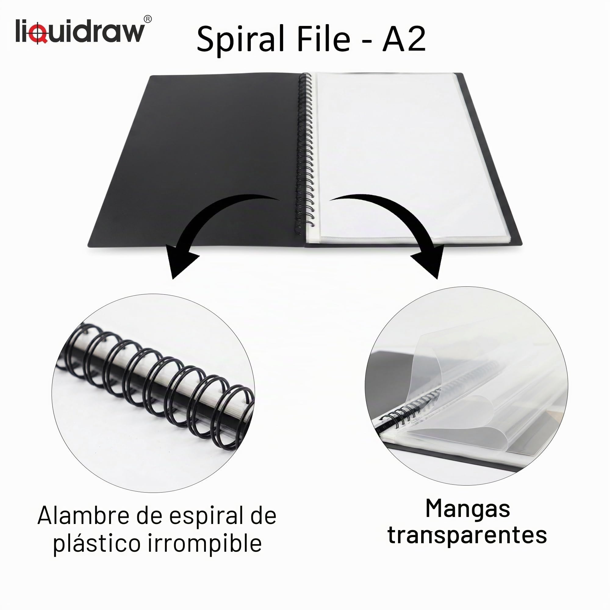 Liquidraw Estuche tipo portafolio de arte A2, 20 fundas, tamaño de la manga: 61 cm x 45 cm, carpeta de almacenamiento en espiral ideal para artistas, arquitectos, dibujo, pintura, almacenar documentos