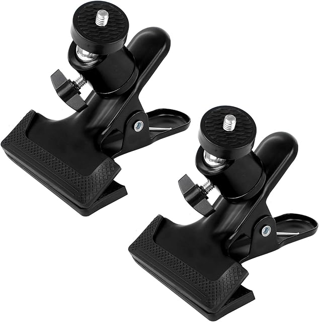 Huayue 2 PCS Tripod Camera Mount Clip, Metal Clamp Holder Flash Reflector Holder Mount Clip Clamp with 1/4" Screw Ball Head for Studio Backdrop Camera Light Stand SLR DSLR Camera