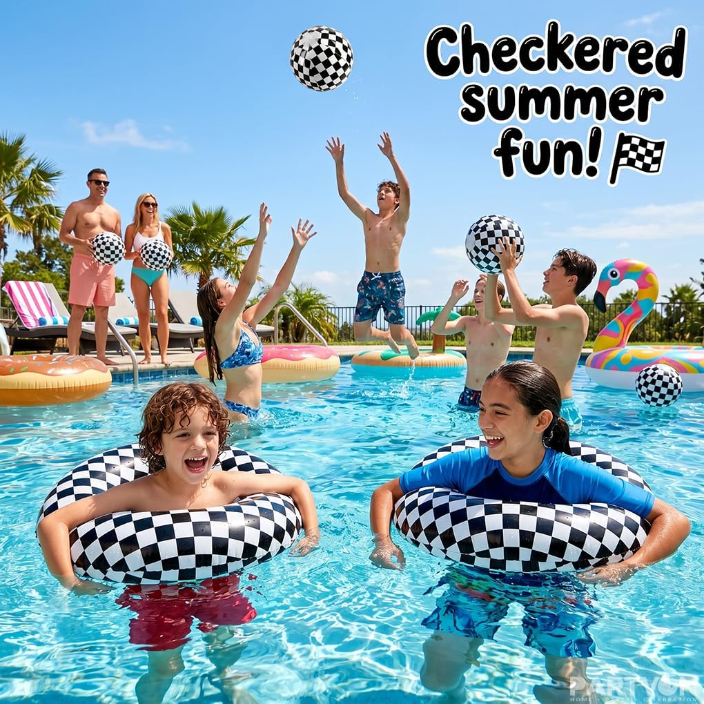 8Pcs Inflatable Pool Float Set Includes 2Pcs 22.8" Swim Ring & 6Pcs 16" Beach Ball Bulk PVC Summer Water Toys for Swimming Pool Beach Hawaiian Tropical Party Favors Decorations Supplies