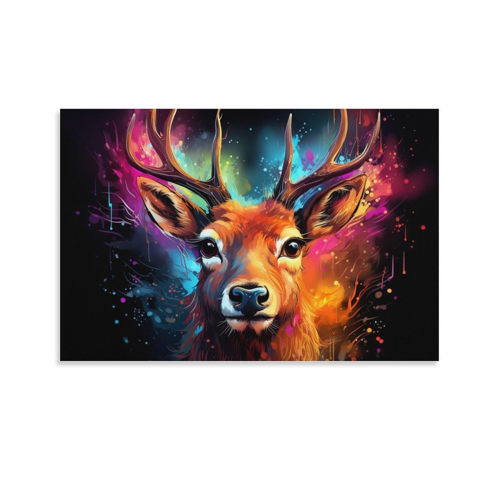 CPLVKWRQJ Bright Magical Colorful Single Piece Cosmic Deer Head Art Canvas Wall Hanging - Kitchen Removable Wall Art Focal Point Ready to Hang 24x36inch(60x90cm)
