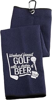 Golf Towel Embroidered Golf Towel Gift Weekend Forecast Golf with a Chance of Beer Golf Towel with Clip (Chance of Beer)