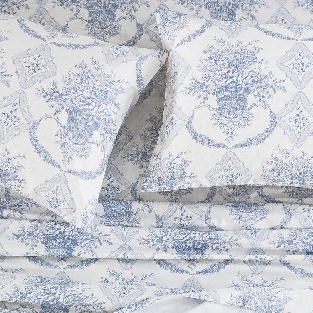 DAUAOTO Queen Size 100% Cotton Bedding Printed Sheets Set, Up to 14" Deep Mattress, Velvet Purple Floral Pattern Bedlinen Sets, Provence Lavender