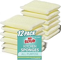 Mr. Scrub Non-Scratch All-Purpose Cleaning Sponges - 12 Pack Heavy-Duty Scrubbers for Kitchen, Dishes, Bathroom & Tough Messes