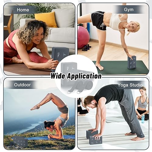 Miniatura 7 de RETON Juego de bloques de yoga con correas, ladrillos de yoga de alta densidad, bloque de pilates de espuma EVA ligera, 2 bloques de yoga con 2