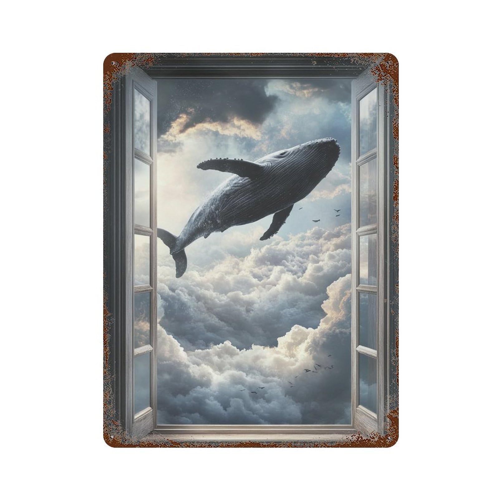 Garage Style Whale in The Sky-8 Aged Metal Wall Plaque 15.7"x11.8", Novelty Wall Decor for Bar And Workshop