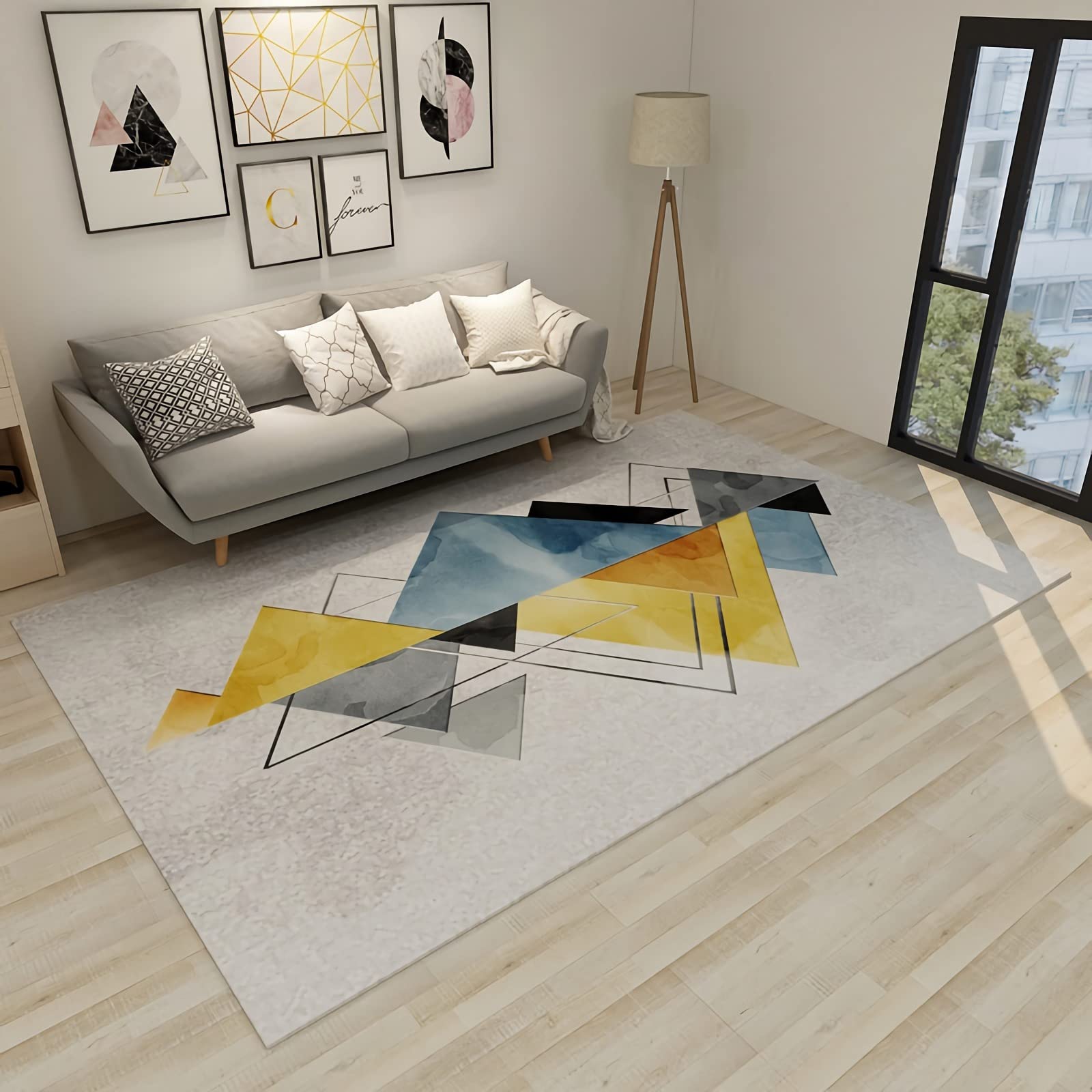 Tapis Tapis Chambre ado Garcon Tapis Enfant Tapis de Chambre d'enfant Bleu Jaune Gris Simple Motif Triangle géométrique Graffiti Chambre Enfant Garcon Tapis 60x90cm