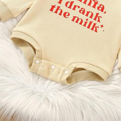 Newborn Baby Boy Girl My First Christmas Romper Long Sleeve Sweatshirt Letter Print Waffle Fall Winter Clothes (Apricot , 6-12 Months ) #TOP5