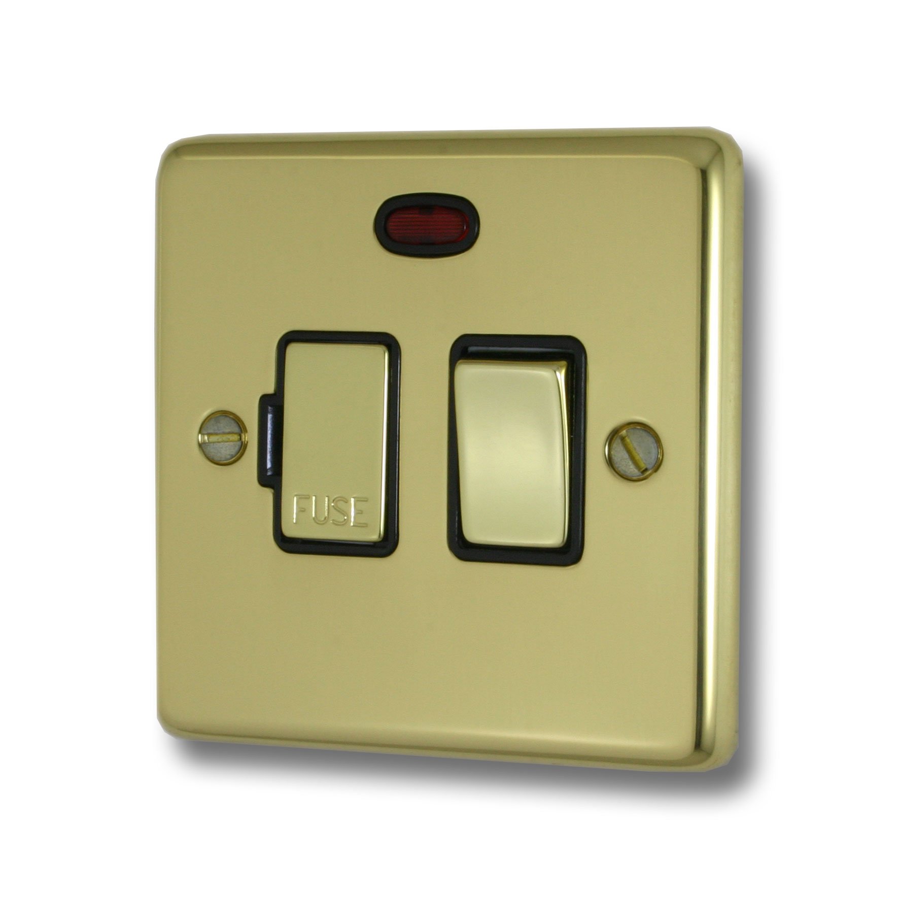G&H Brassware Light/Black Cb327 13A Polished Brass Switched Fused Spur With Neon Indicator - Metal Rocker And Inserts