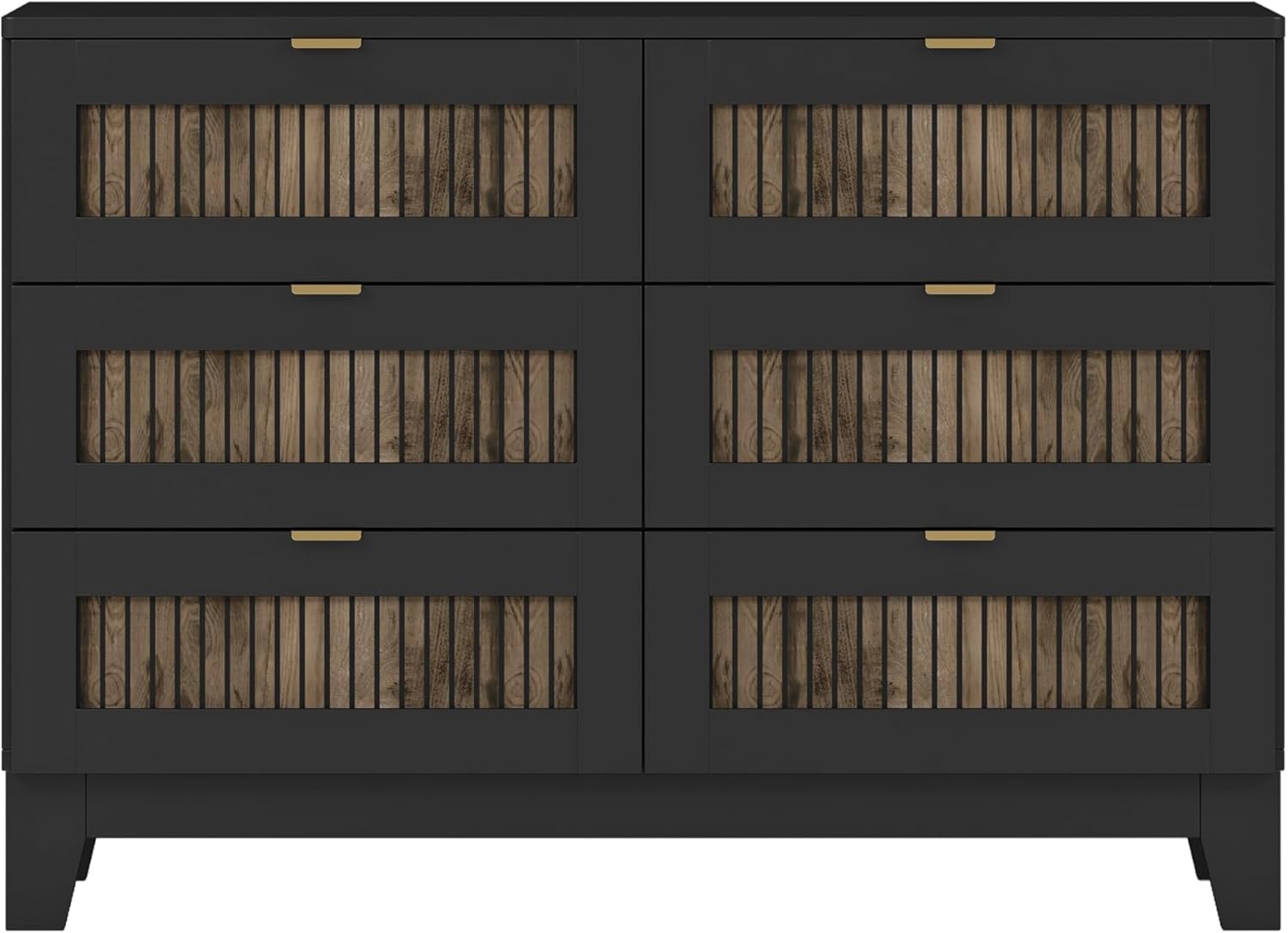 Farmhouse 4-Pieces Bedroom Sets,Queen Size Platform Bed with Dresser with Metal Handle,2 Storage Nightst and Wooden Strip Stickers Decoration,4 Piece Bedroom Furniture Set,Under Bed Space,Black